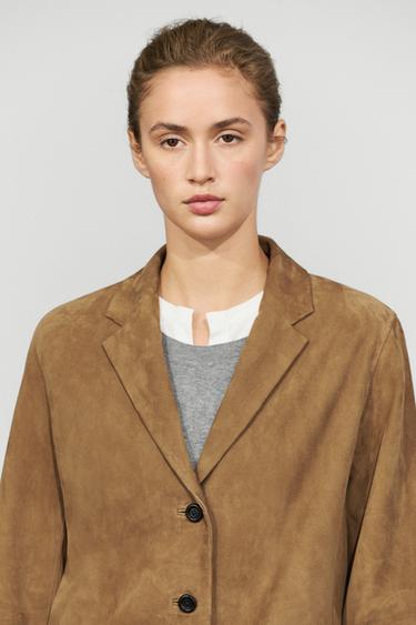 Suede leather blazer with lapel — SAND 8