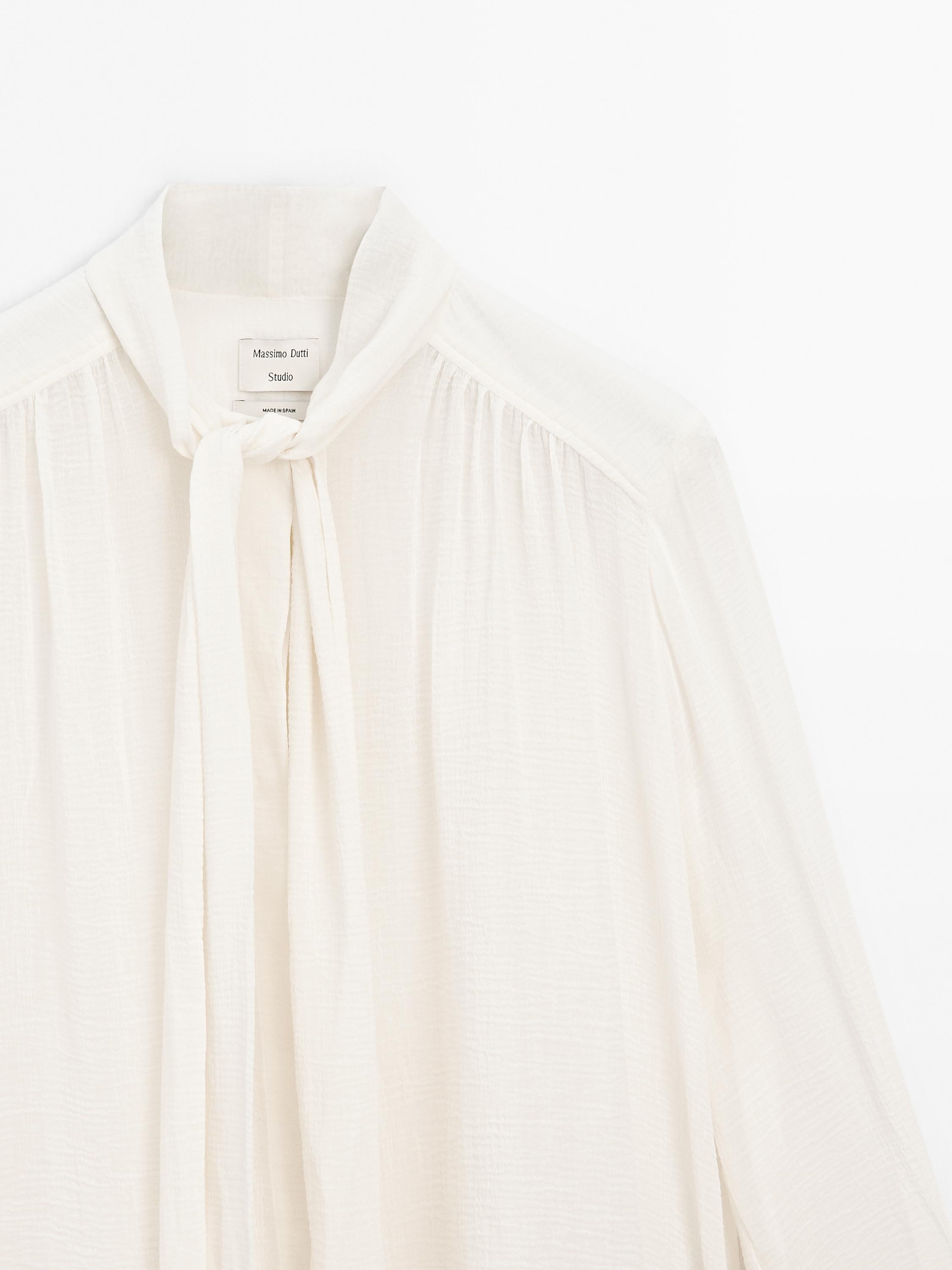 Flowing semi-sheer shirt with tie detail - Studio