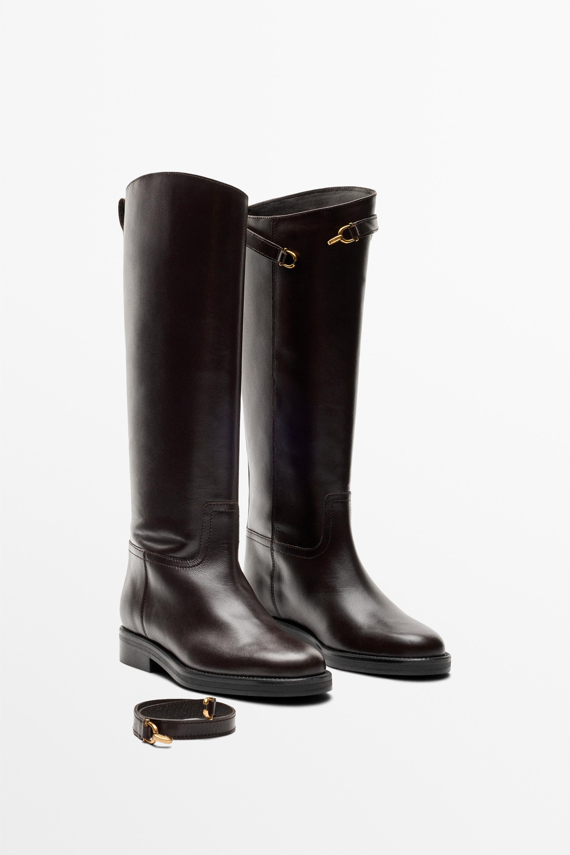 Leather riding boot — BROWN