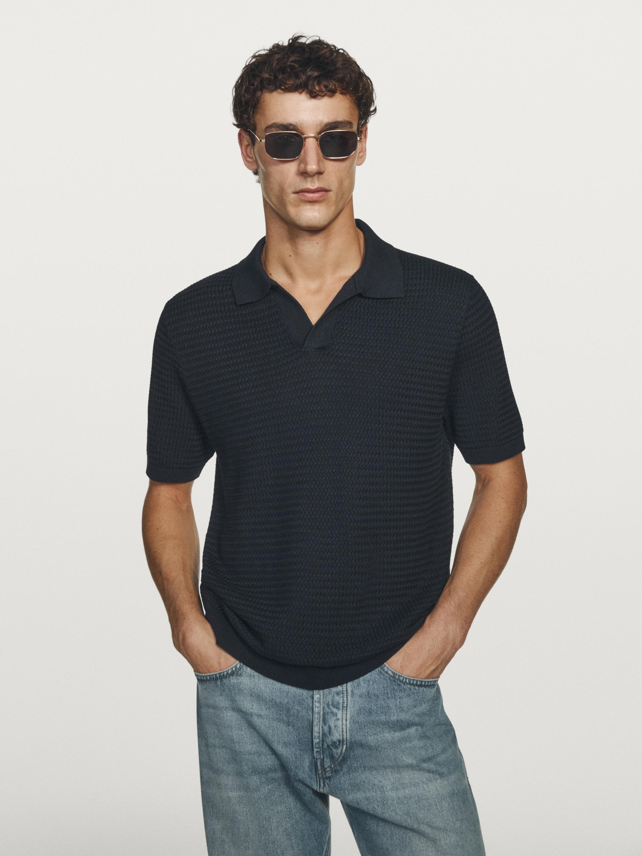 Short sleeve textured knit polo shirt