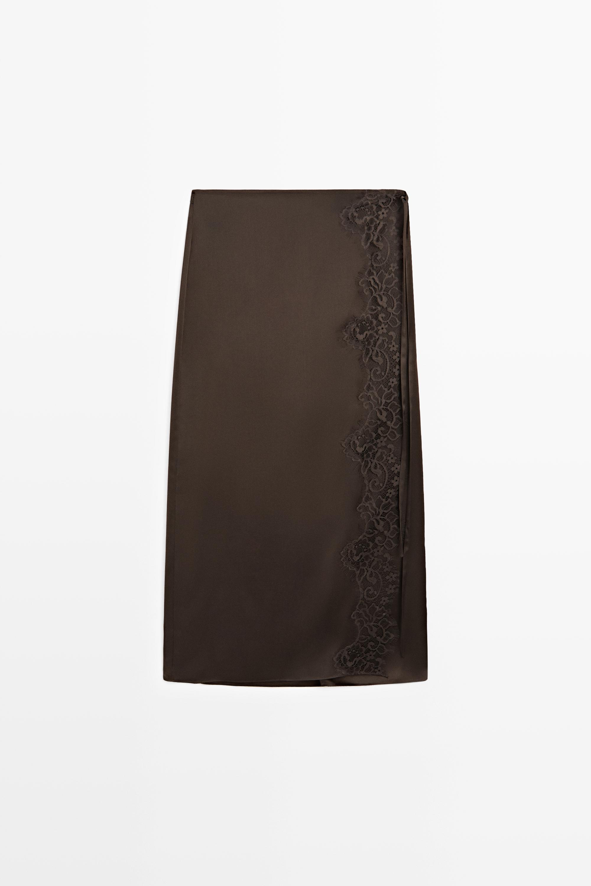 100% silk lace-detail pareo skirt — Chocolate