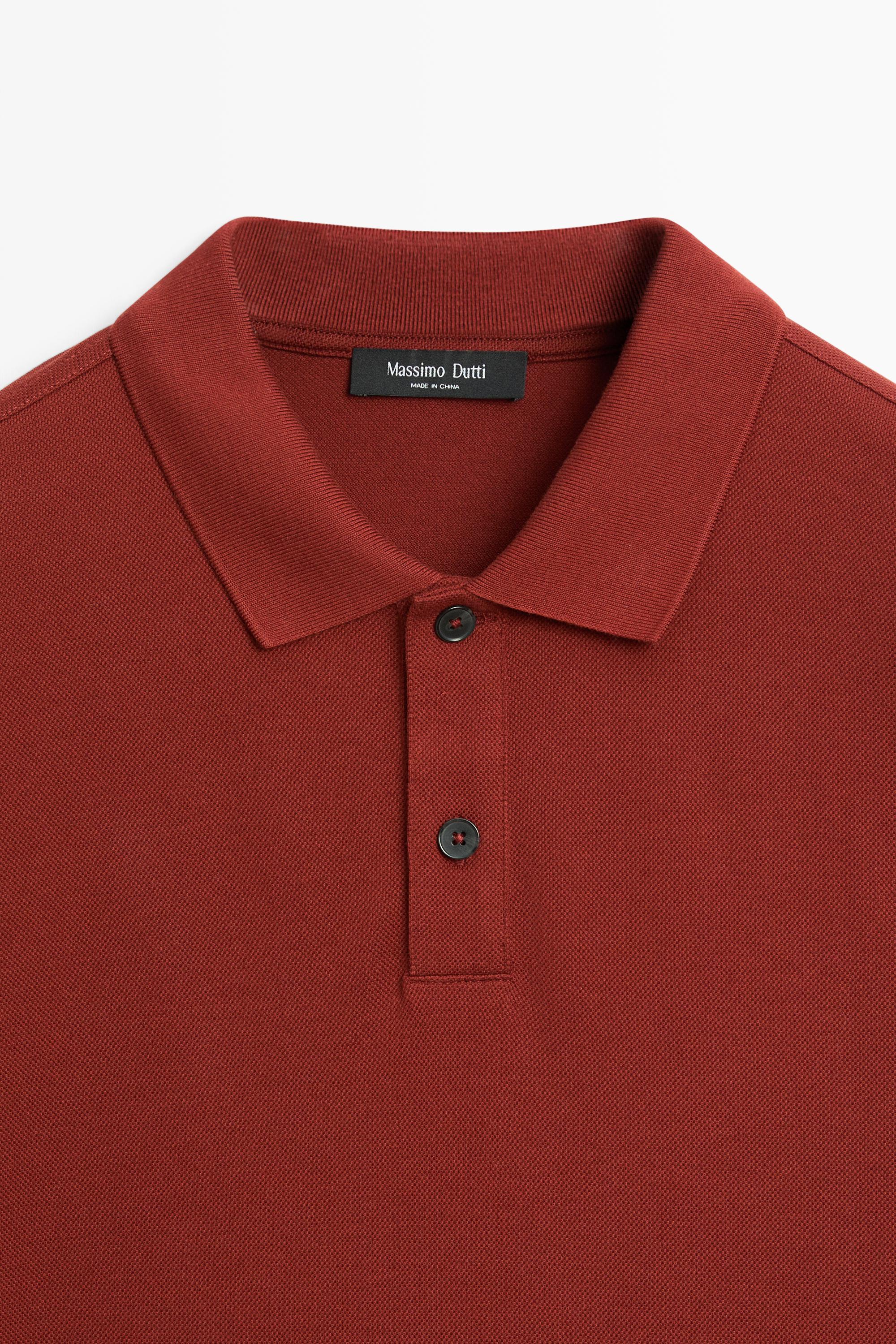 100% cotton micro-textured knit polo shirt — ORANGE