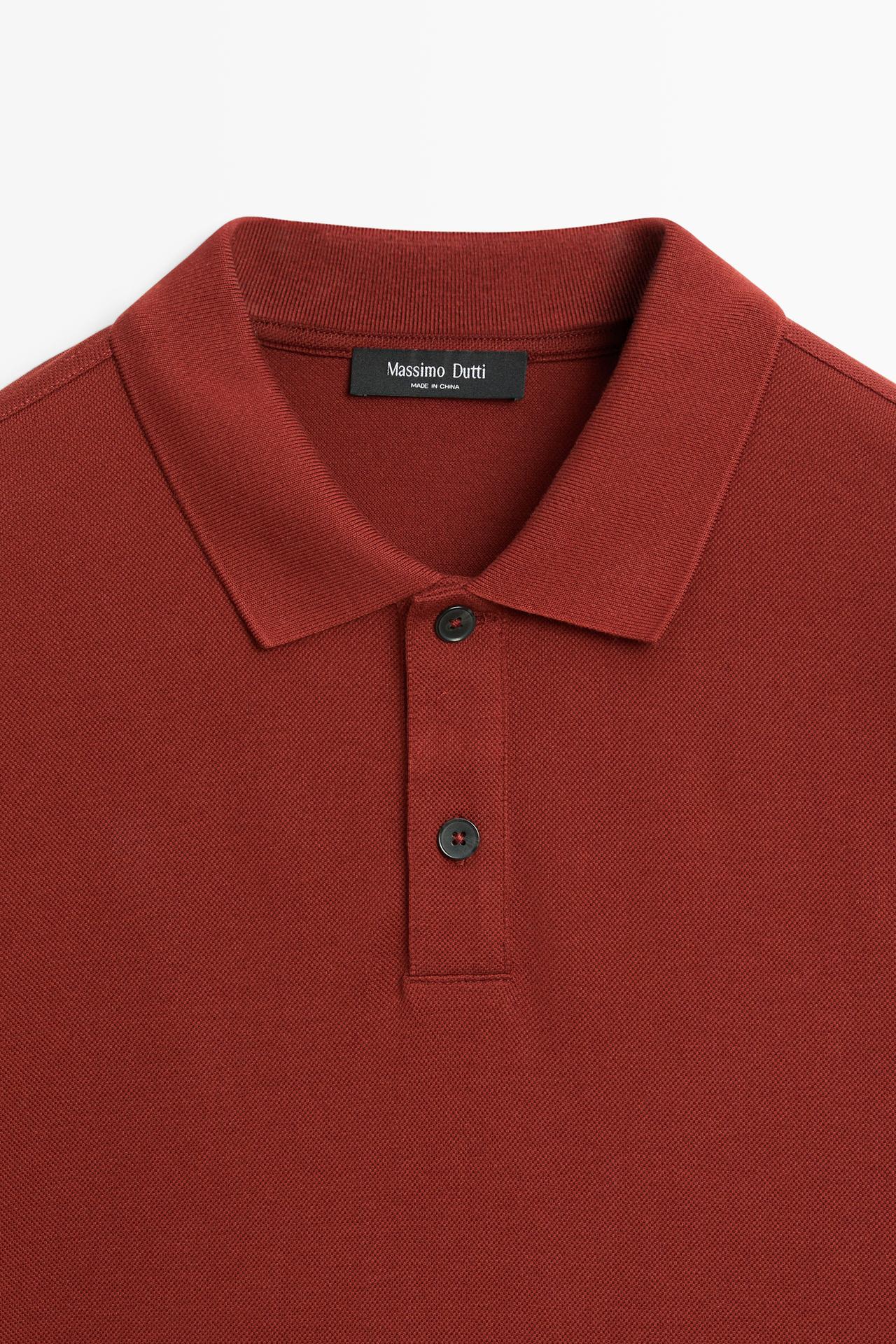100% cotton micro-textured knit polo shirt — ORANGE