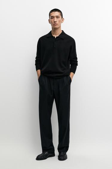 Wool blend polo sweater — BLACK 1