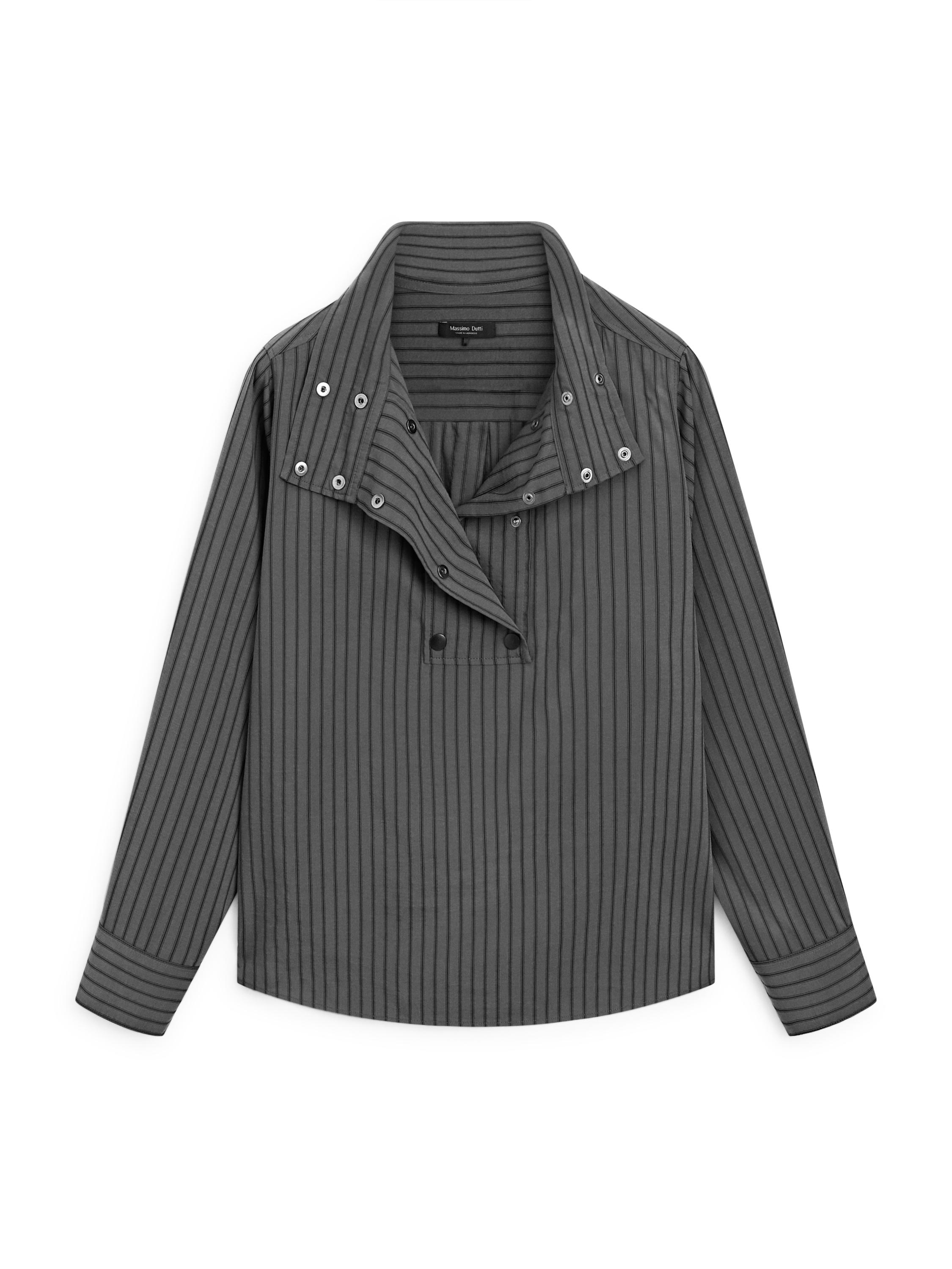 Striped flowing shirt with collar detail — GREY