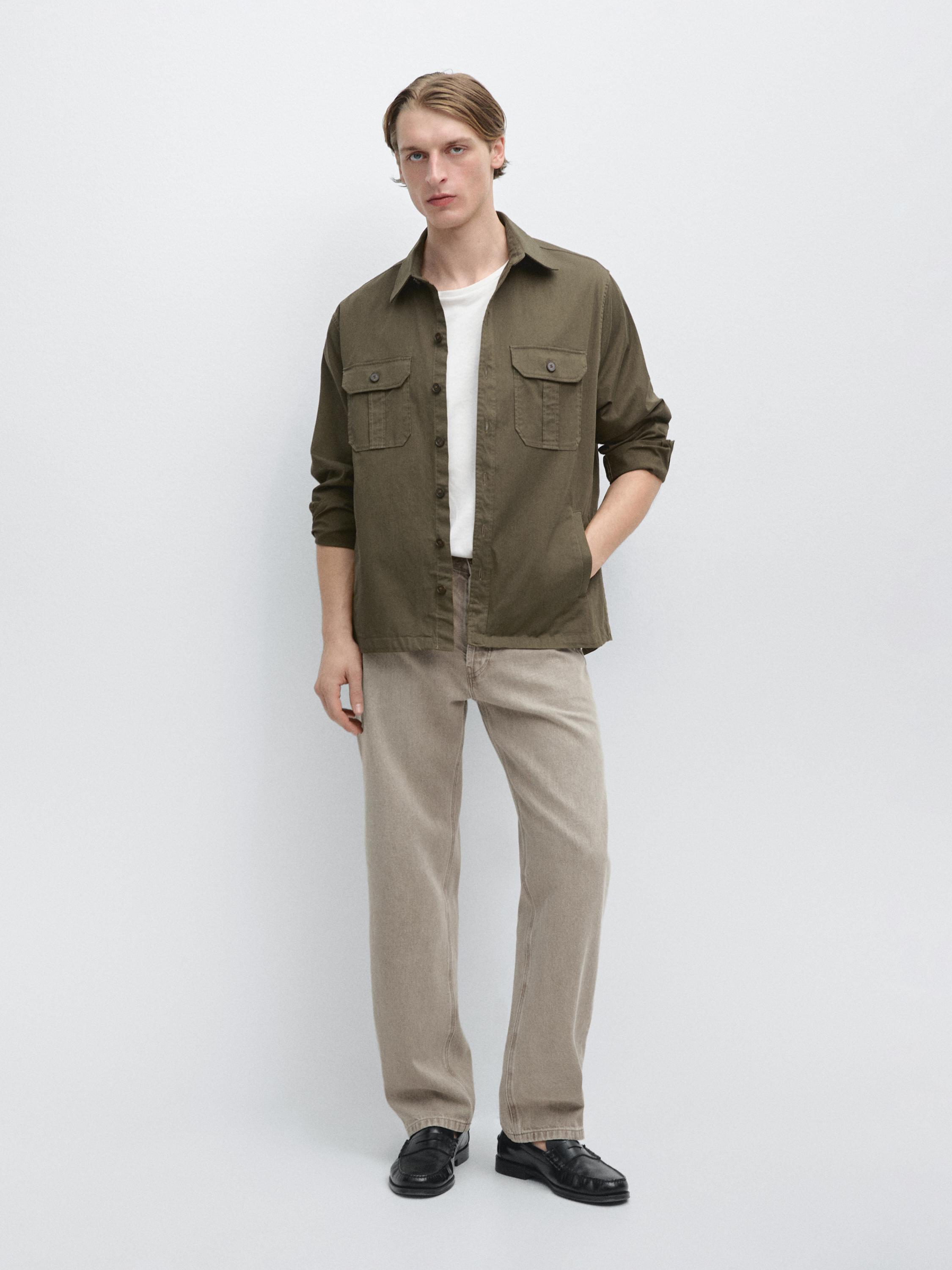 Cotton blend overshirt with pocket detail — MEDIUM KHAKI