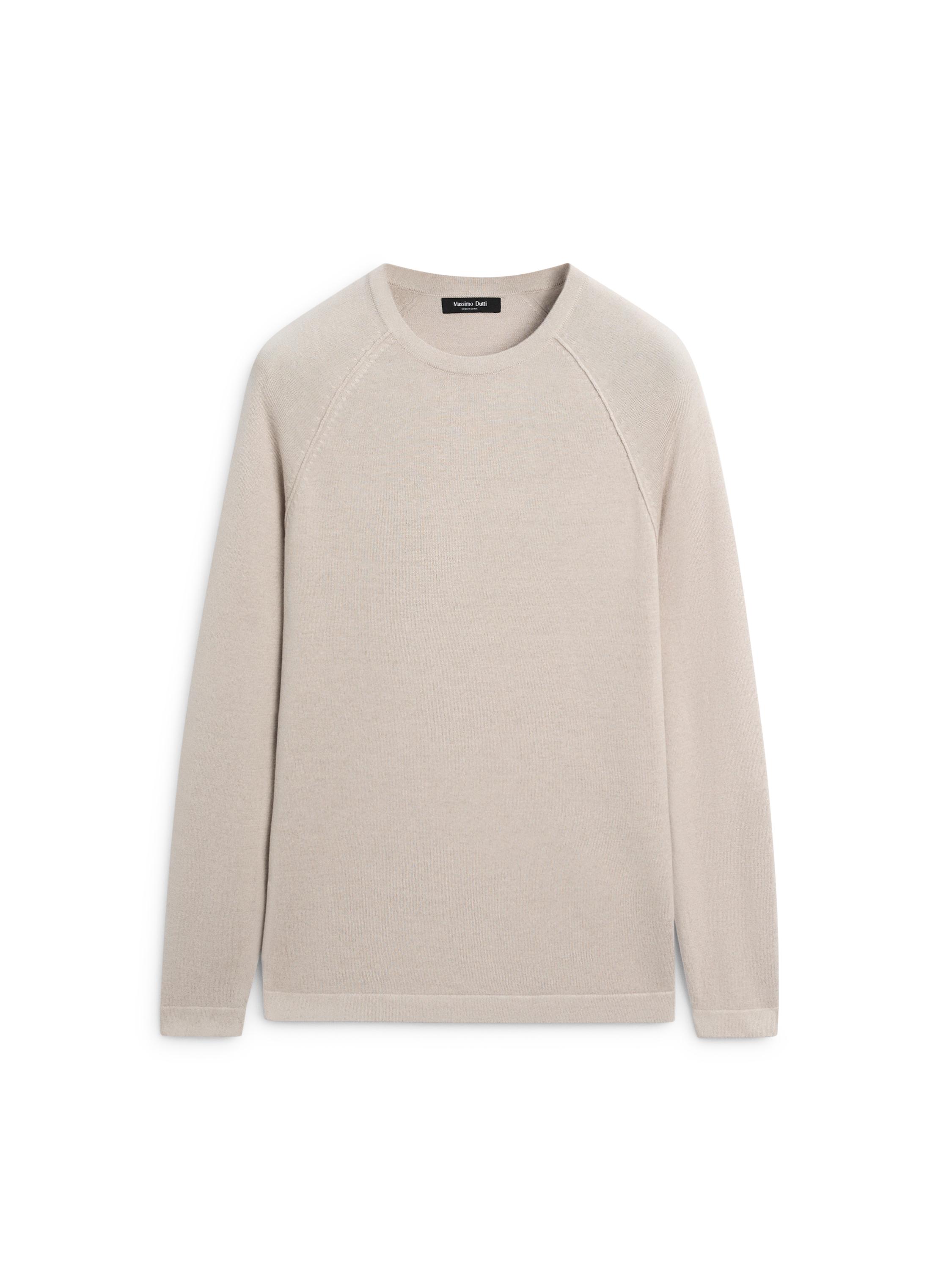 Linen blend knit crew neck sweater — BEIGE