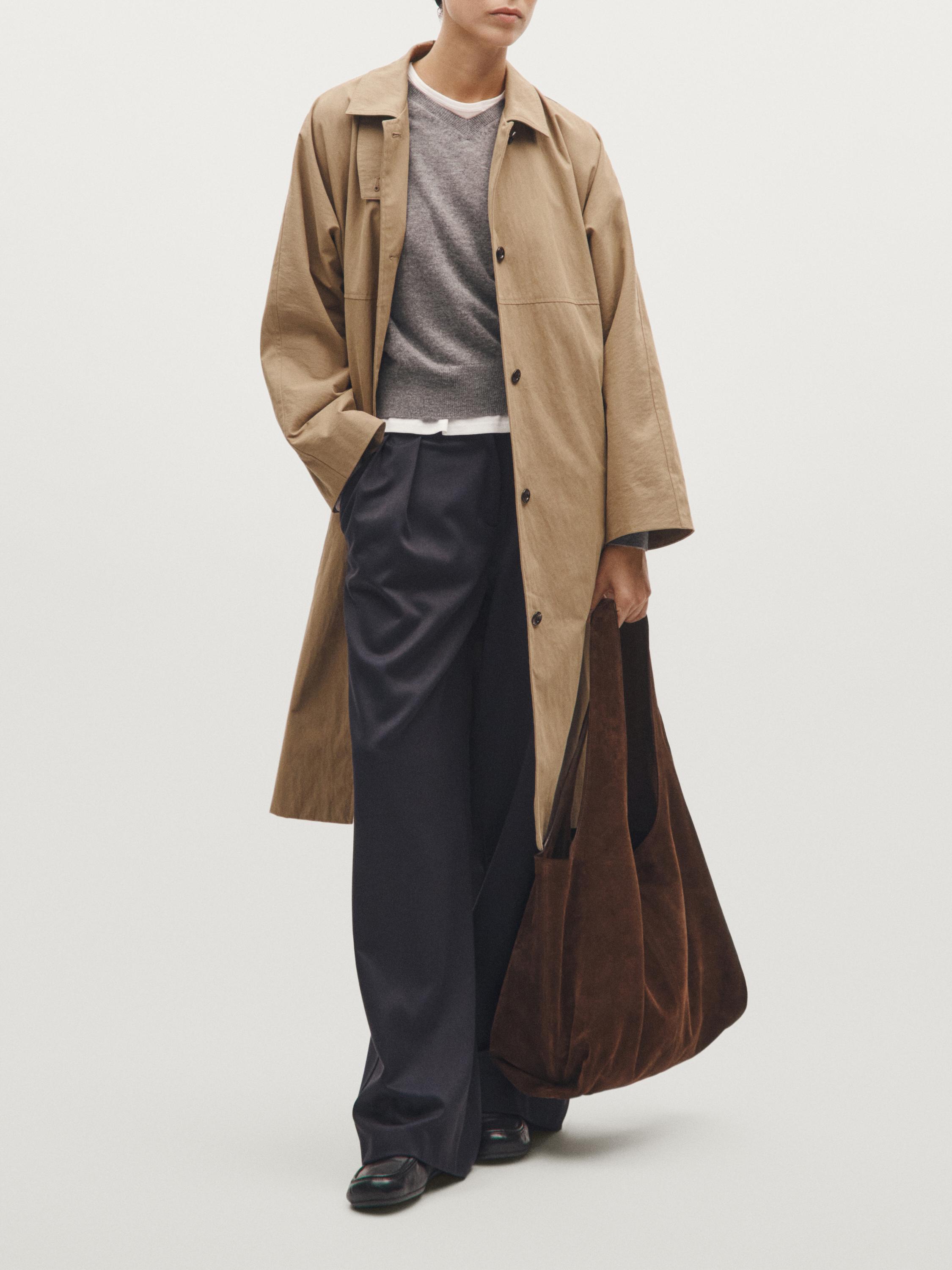 Maxi kožená kabelka tote ze štípaného semiše