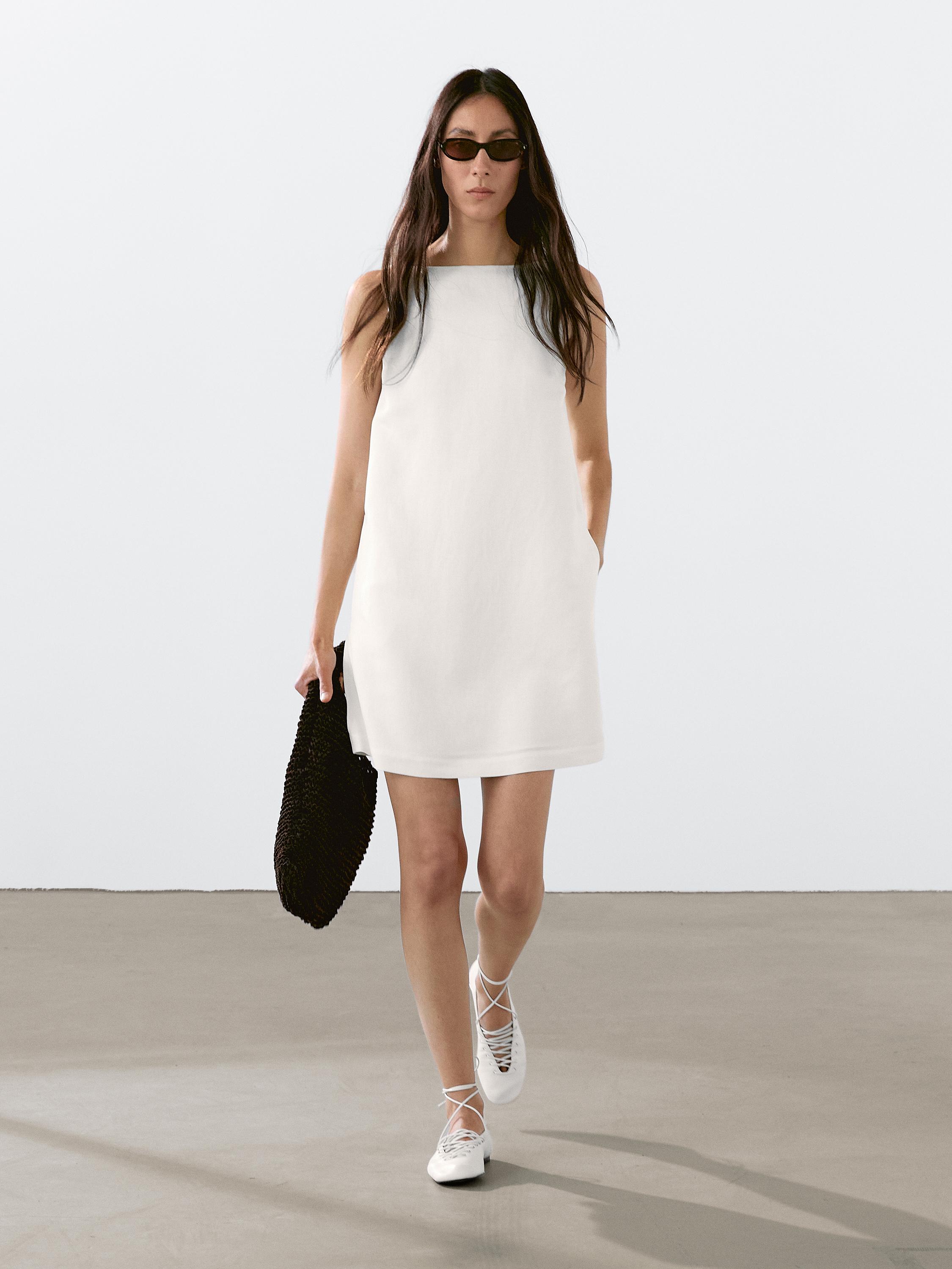 فستان قصير فضفاض من الكتان المخلوط