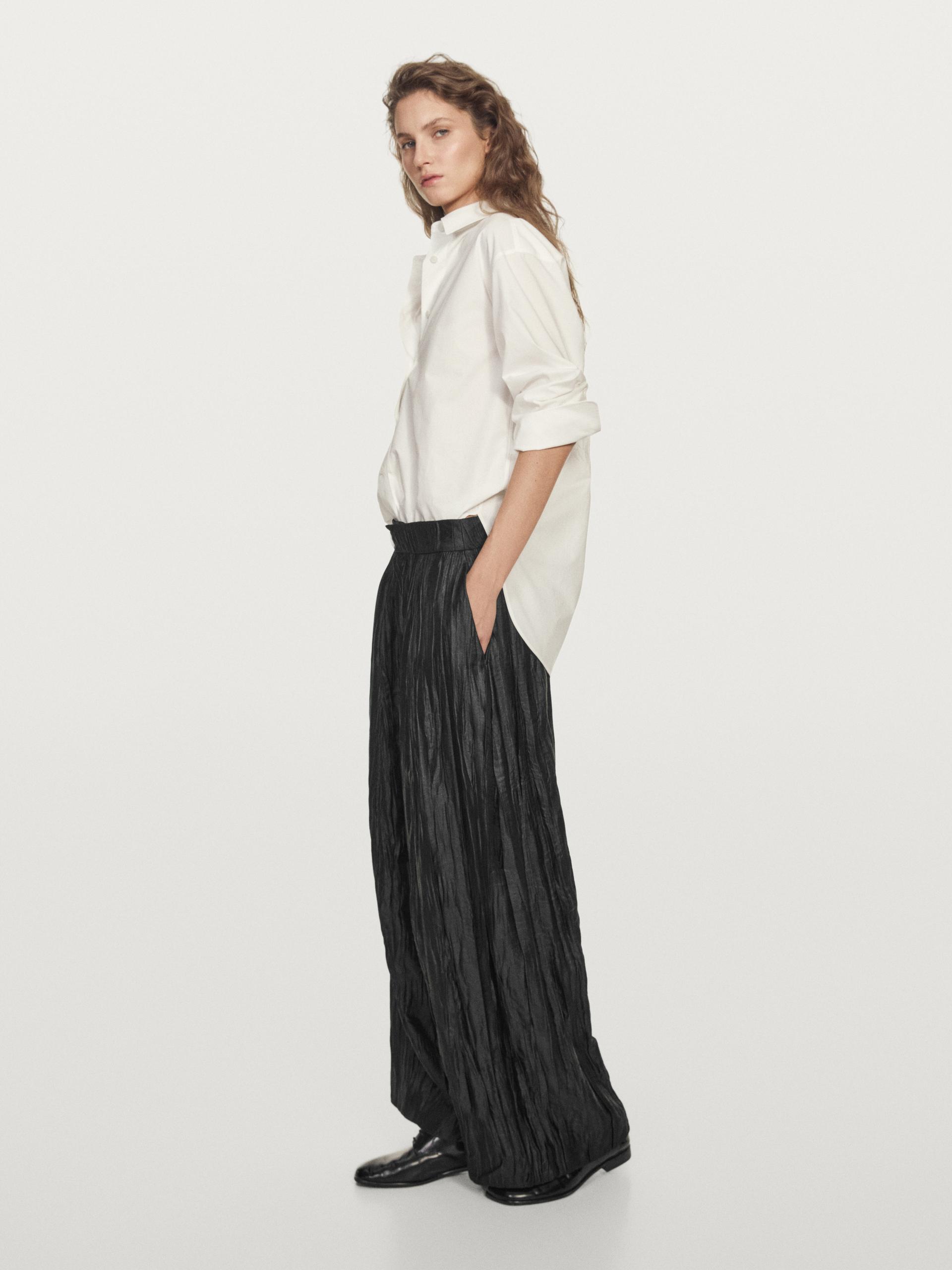 Pantalon Large Effet Plissé Et Froissé - Noir - 44 - Massimo Dutti - Femme