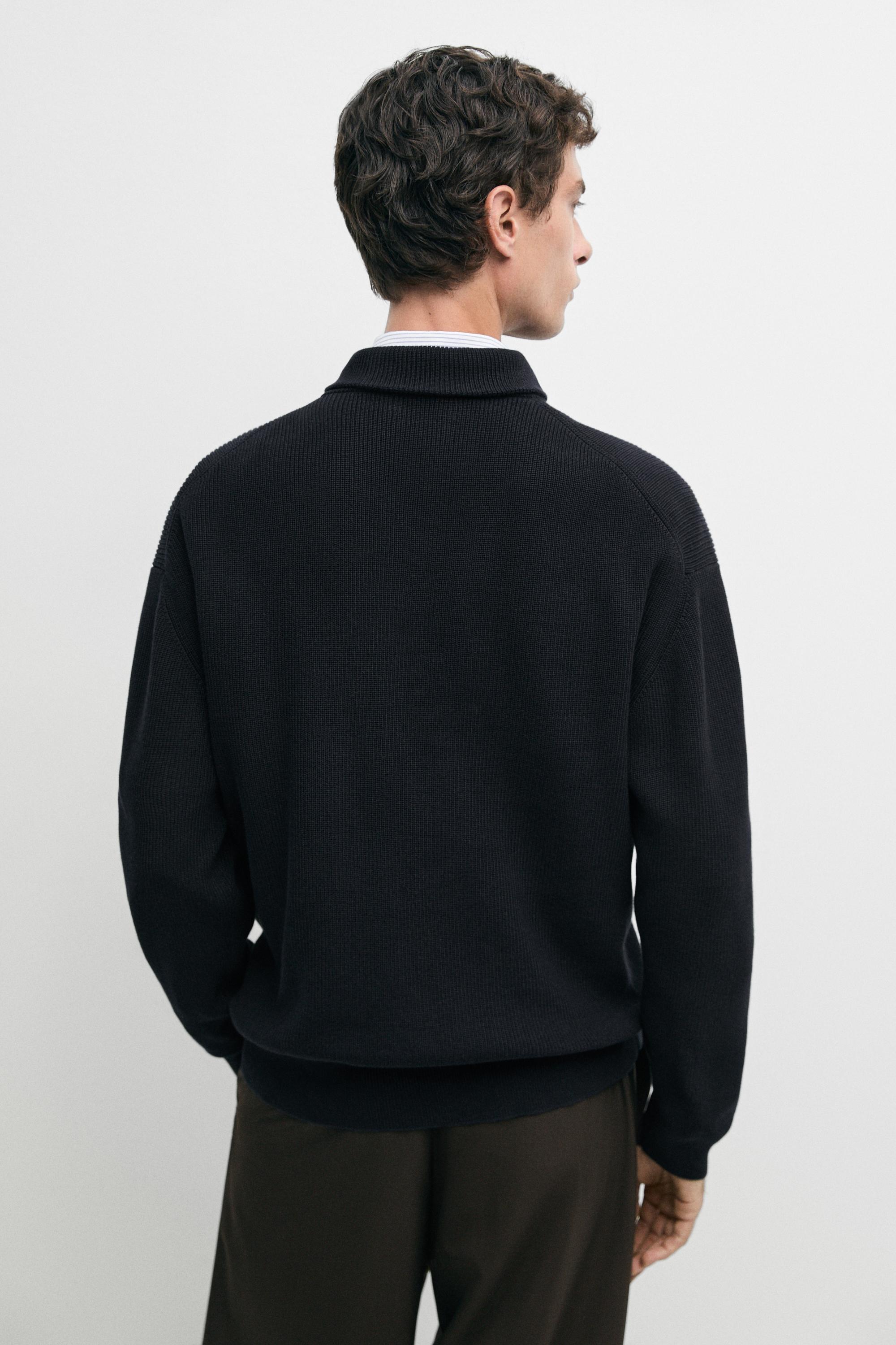 100% cotton mock neck knit sweater — NAVY BLUE