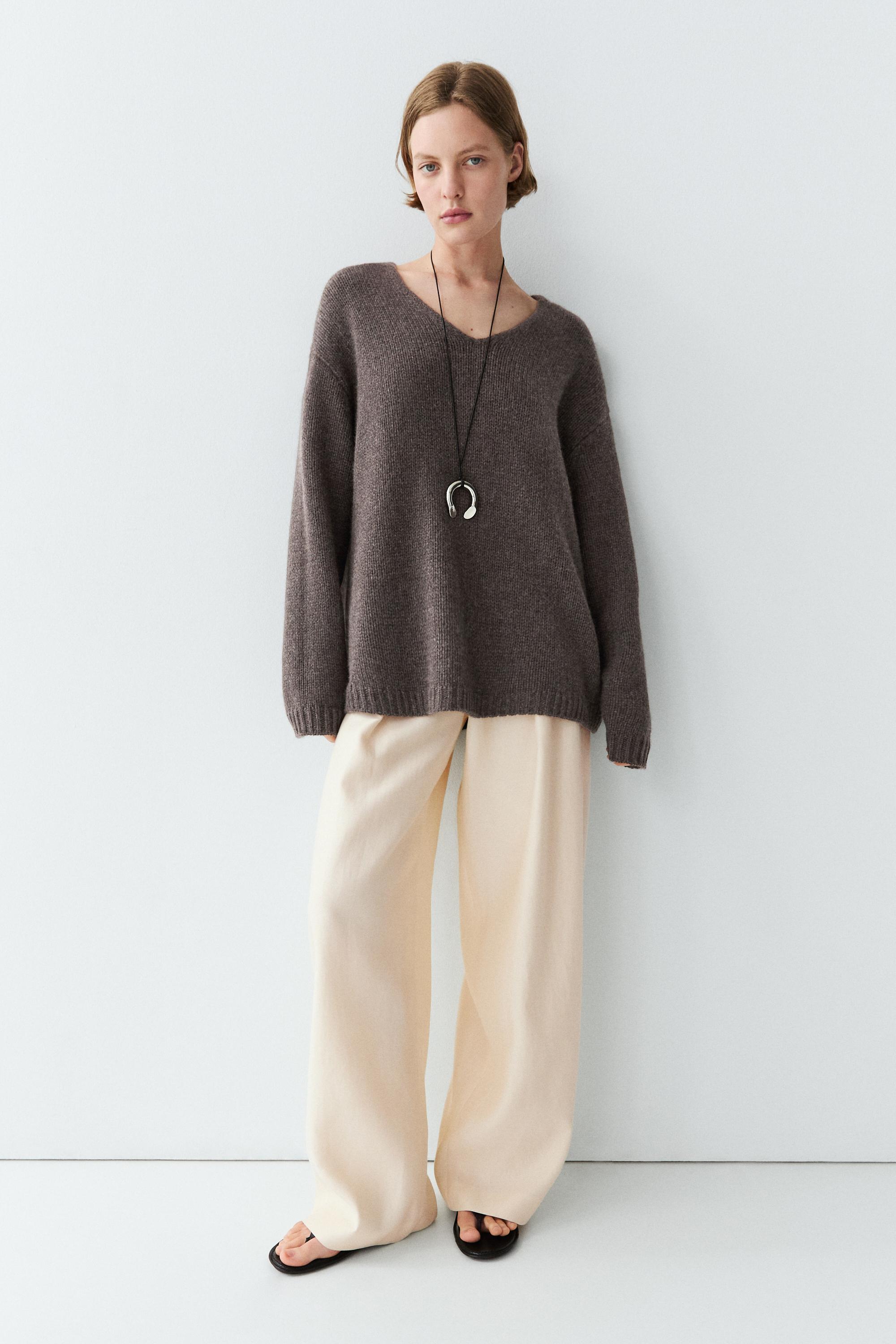 100% cashmere V-neck sweater — BROWN MARL