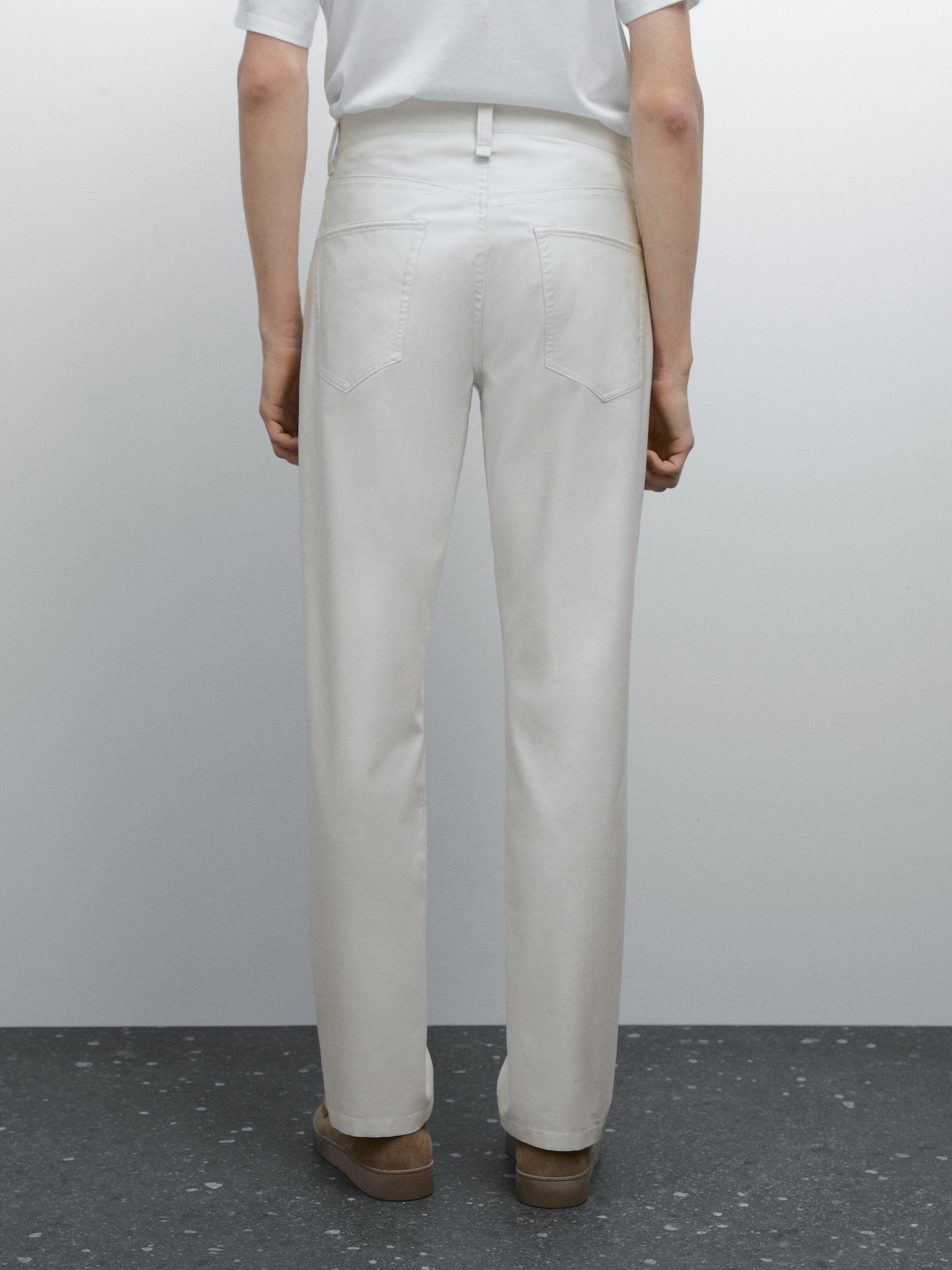 Lightweight tapered fit denim-effect trousers