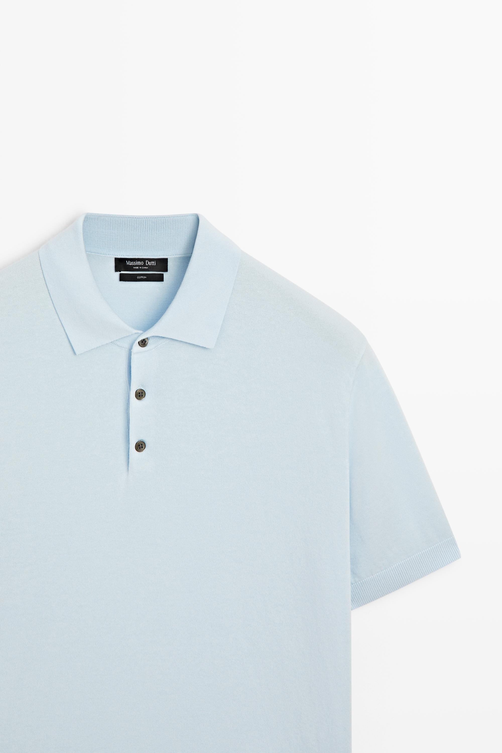 100% Cotton Knit Polo Shirt — Light Blue