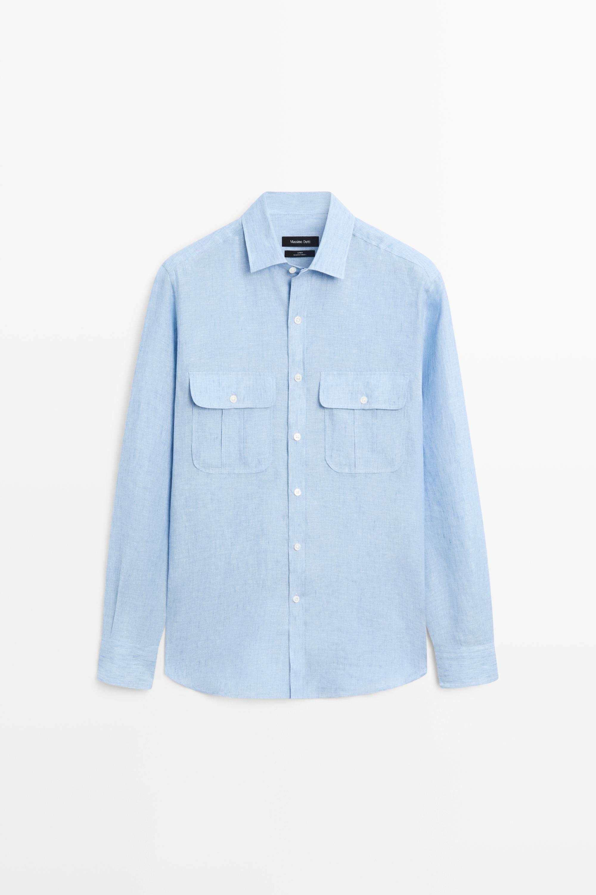 100% Linen Regular Fit Shirt — BLUE