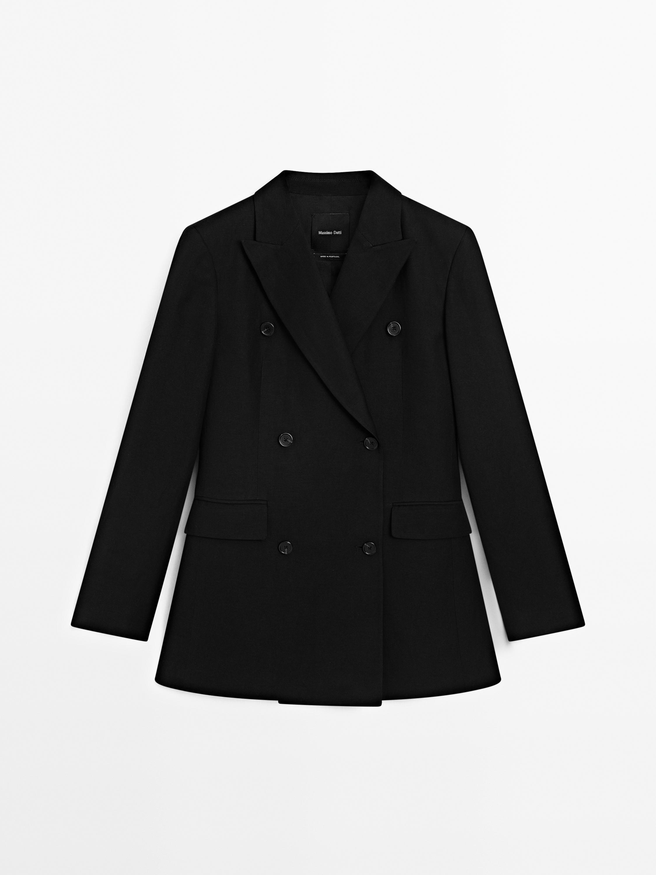 Double-breasted linen blend blazer