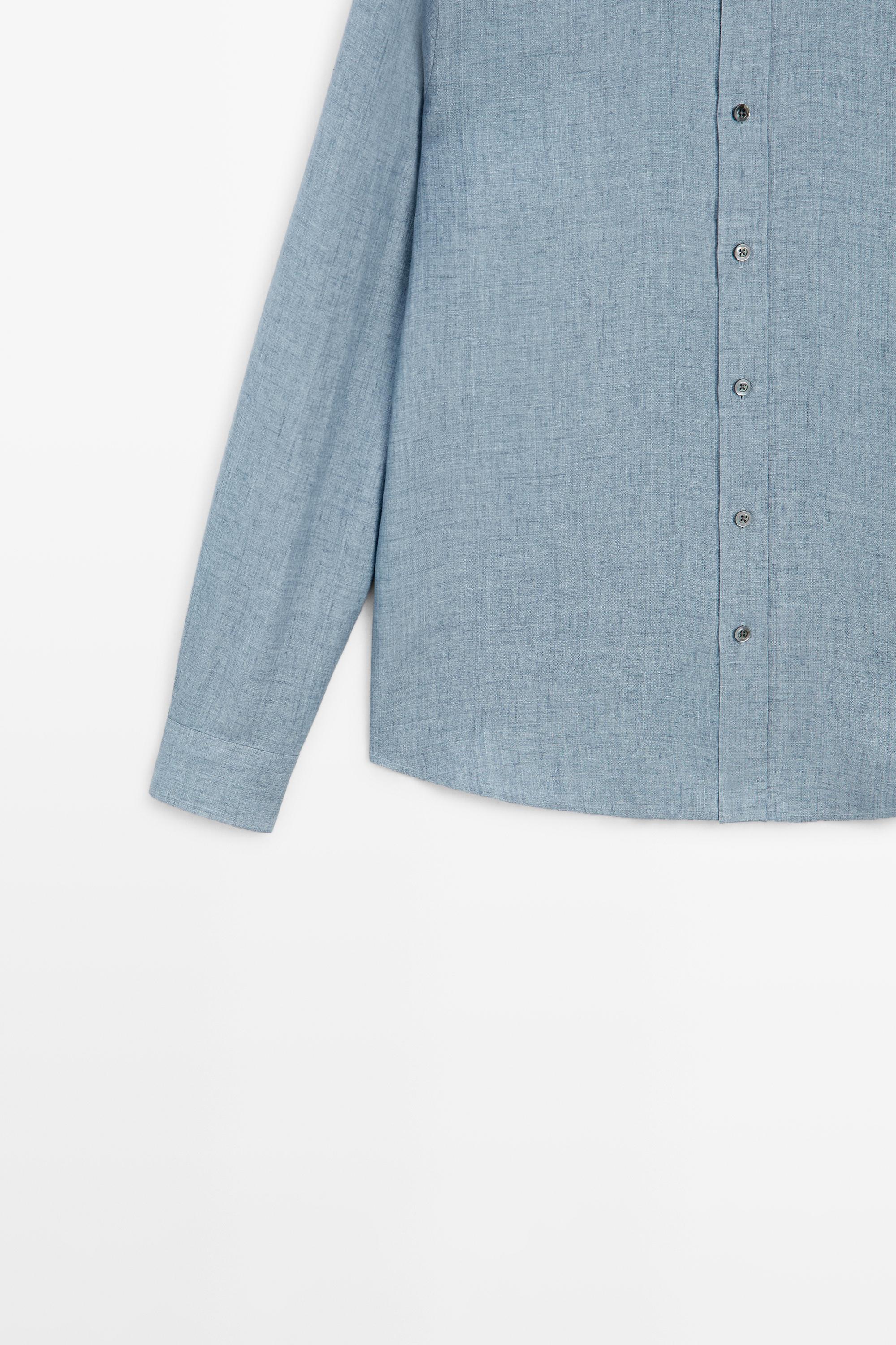 Regular fit 100% linen delavé shirt — DEEP BLUE