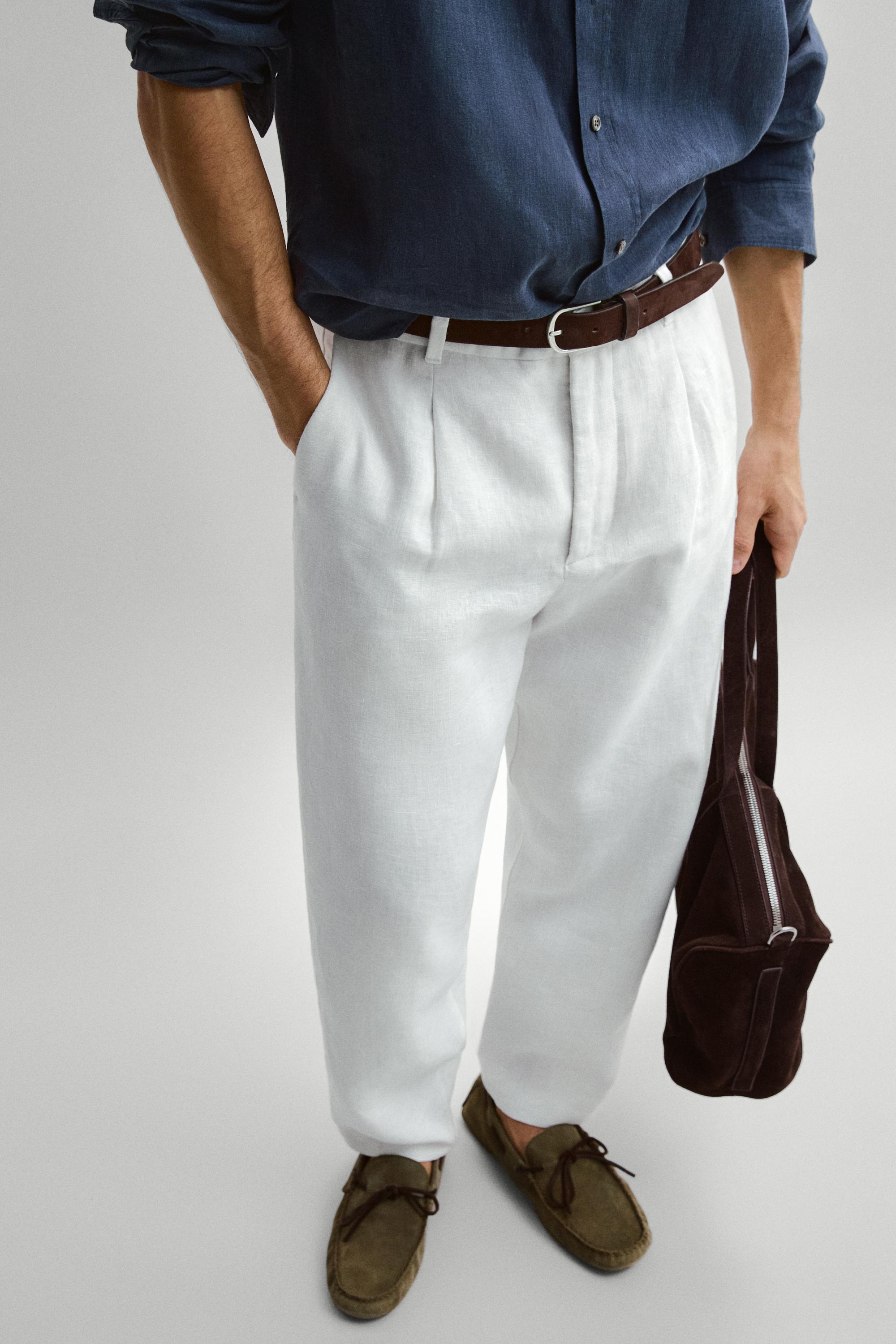 100% linen pants with dart detail — WHITE