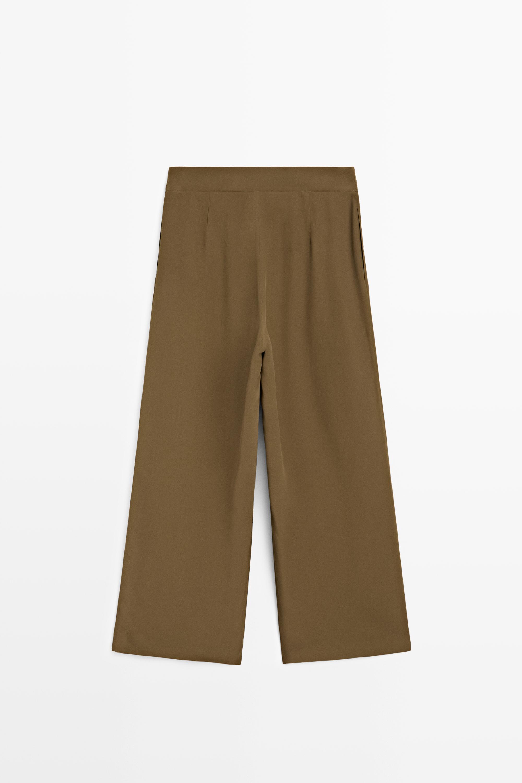 Total look flowing trousers with box pleats — MOSS GREEN