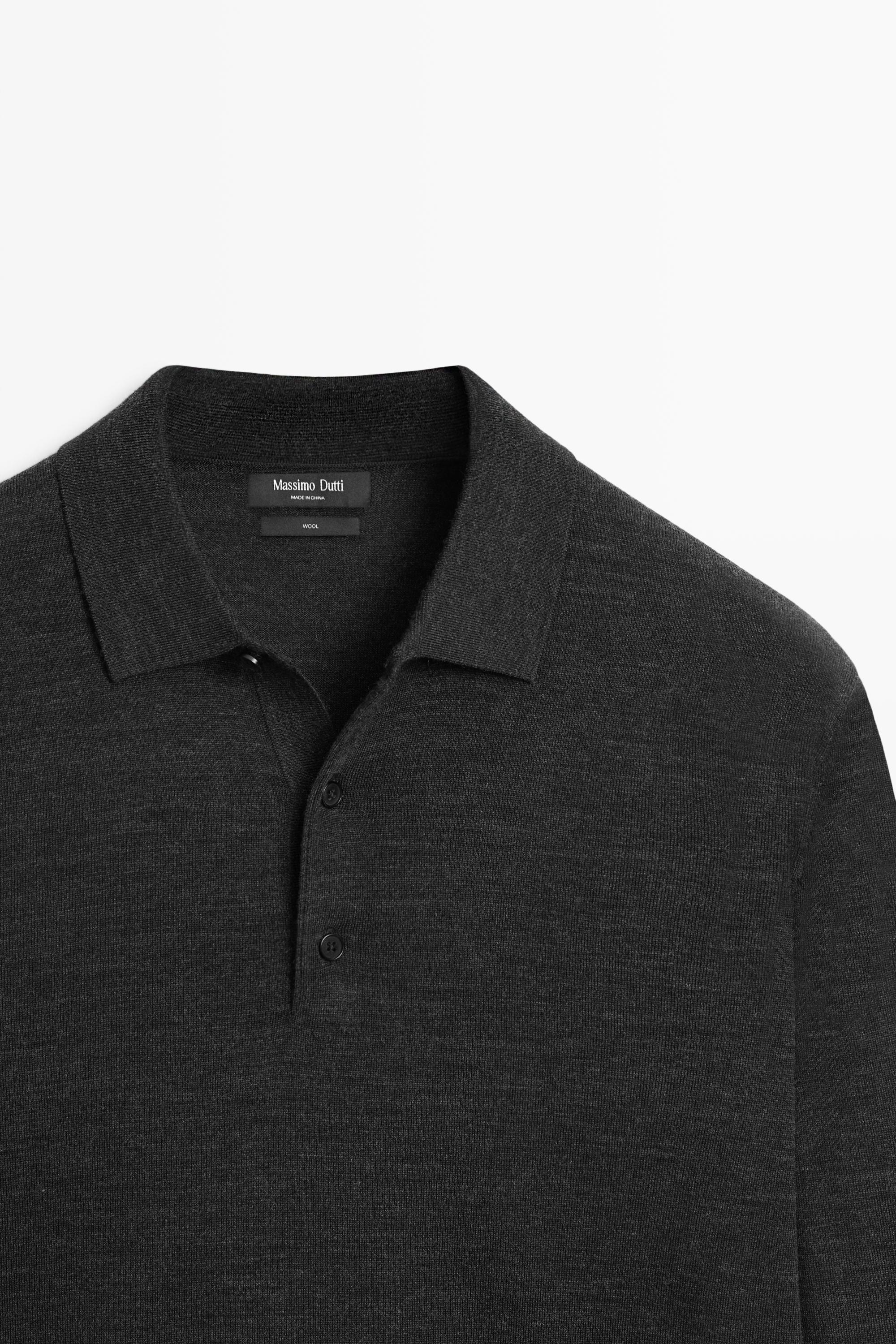 100% merino wool knit polo sweater — CHARCOAL