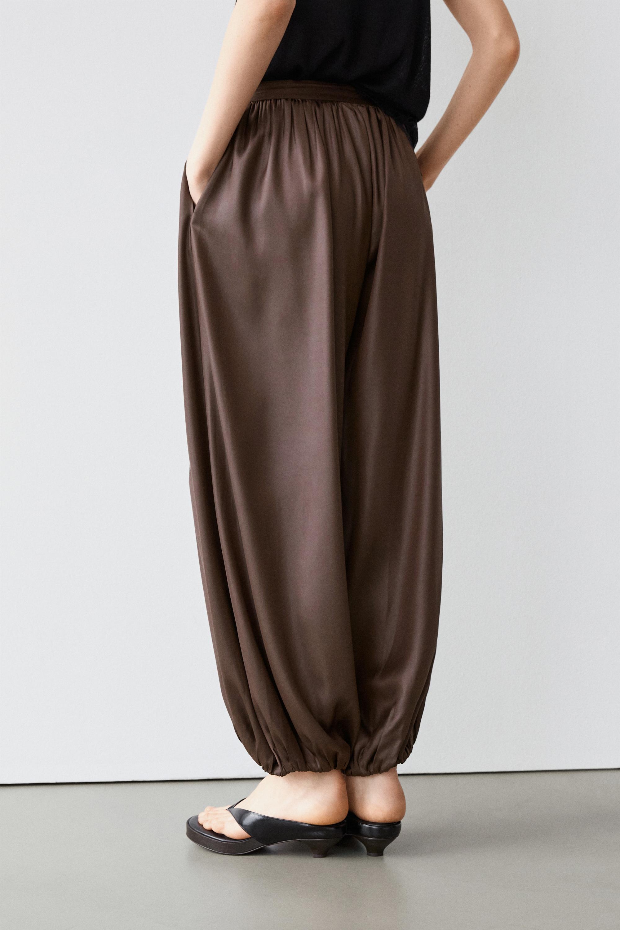 Flowing balloon fit satin trousers — BROWN