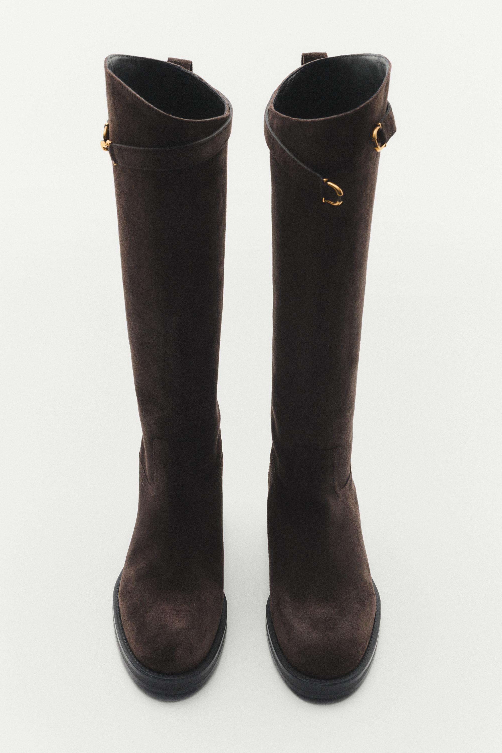 Split suede leather equestrian boot — BROWN