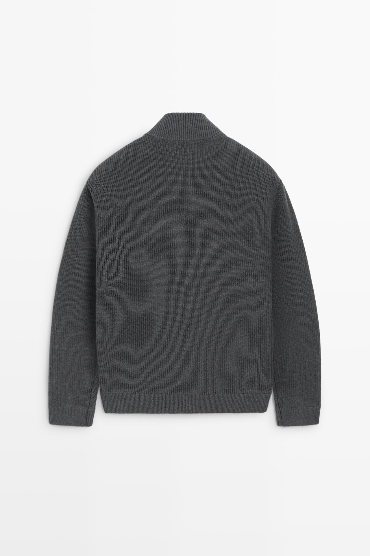 100% wool mixed-fabric cardigan — ANTHRACITE GREY