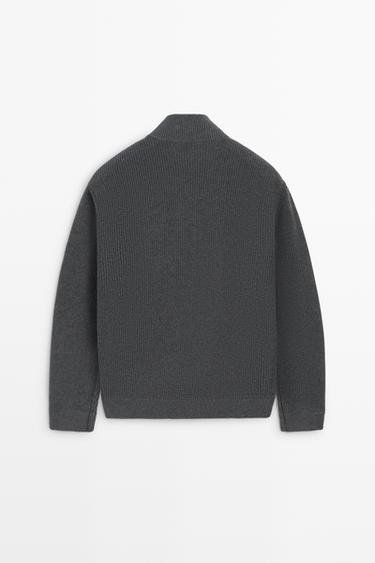 100% wool mixed-fabric cardigan — ANTHRACITE GREY 6