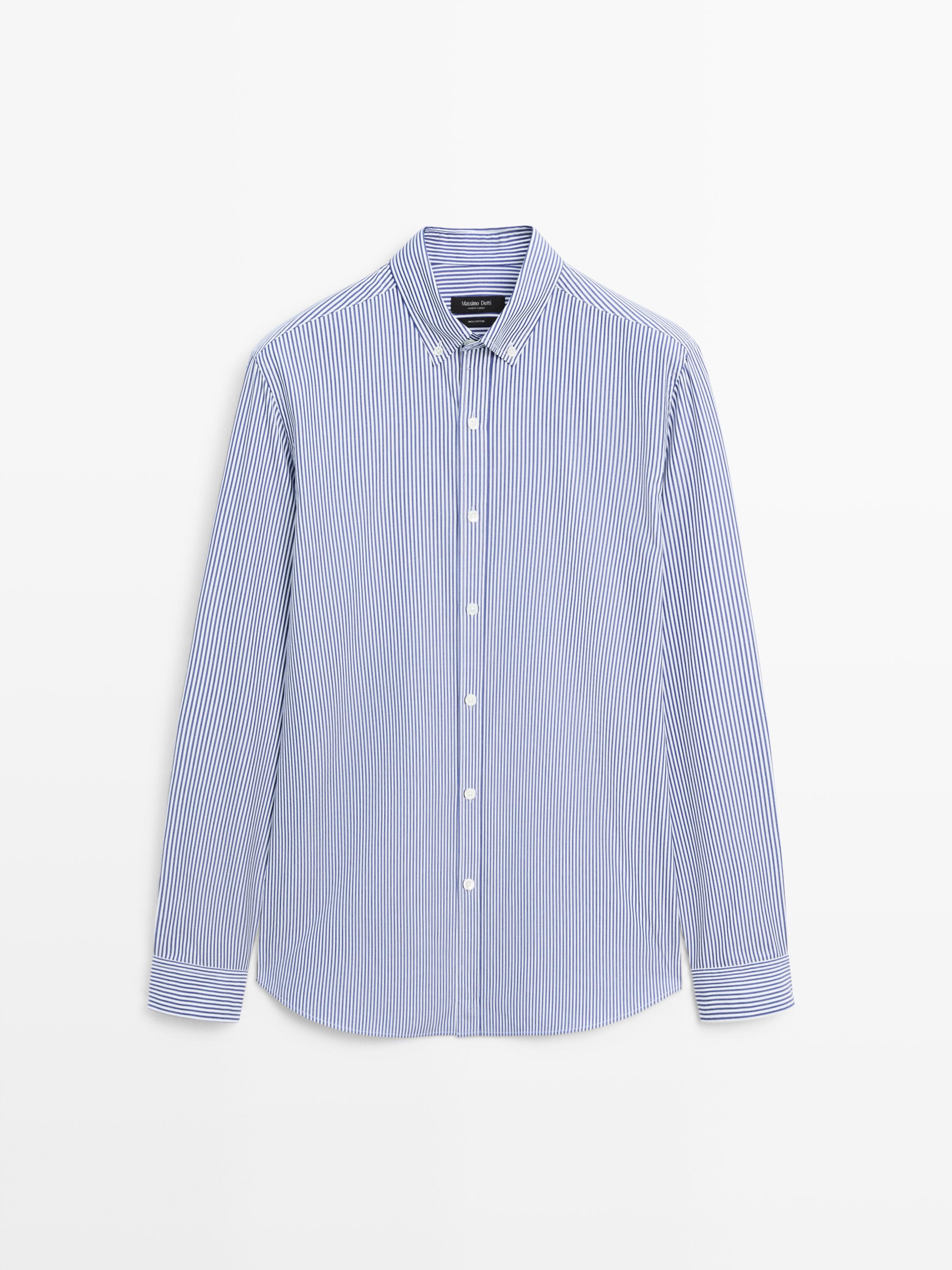 Camisa rayas cuello botón regular fit