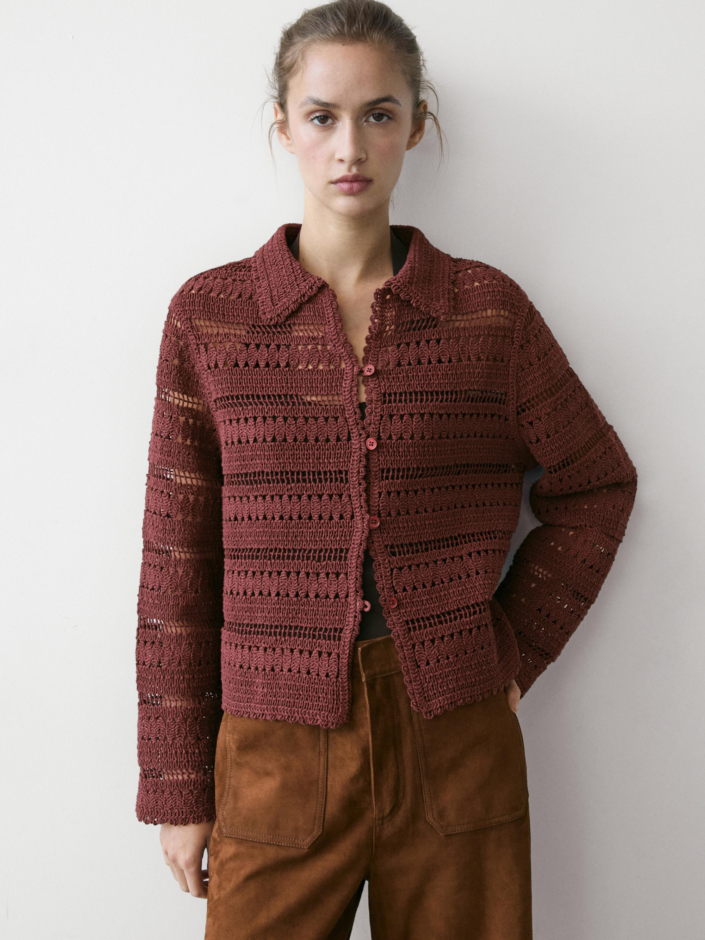 Short cotton crochet jacket — RUSSET