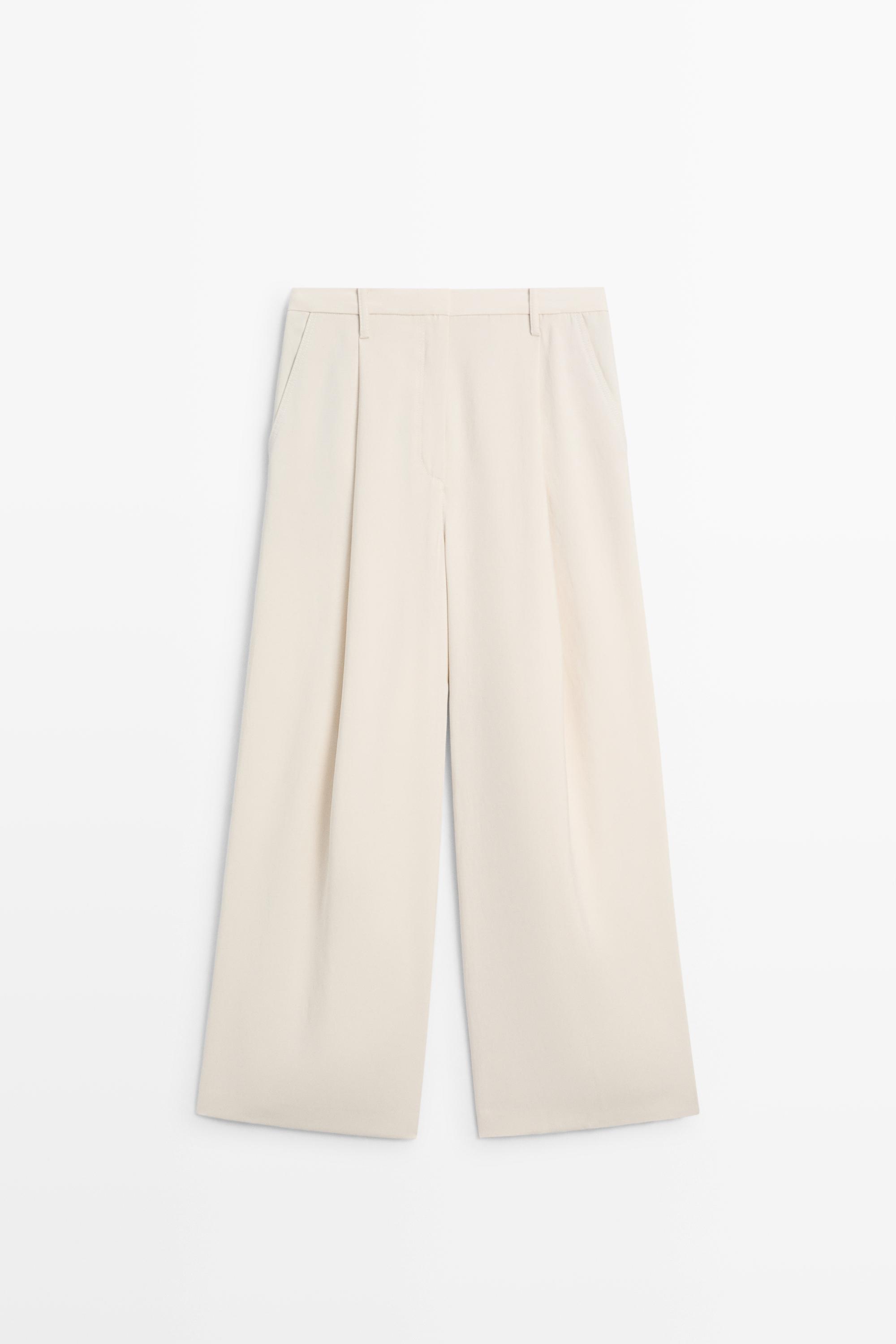 Flowing cropped wide-leg pants — CREAM