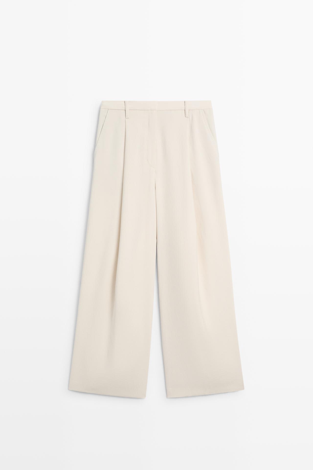 Flowing cropped wide-leg pants — CREAM