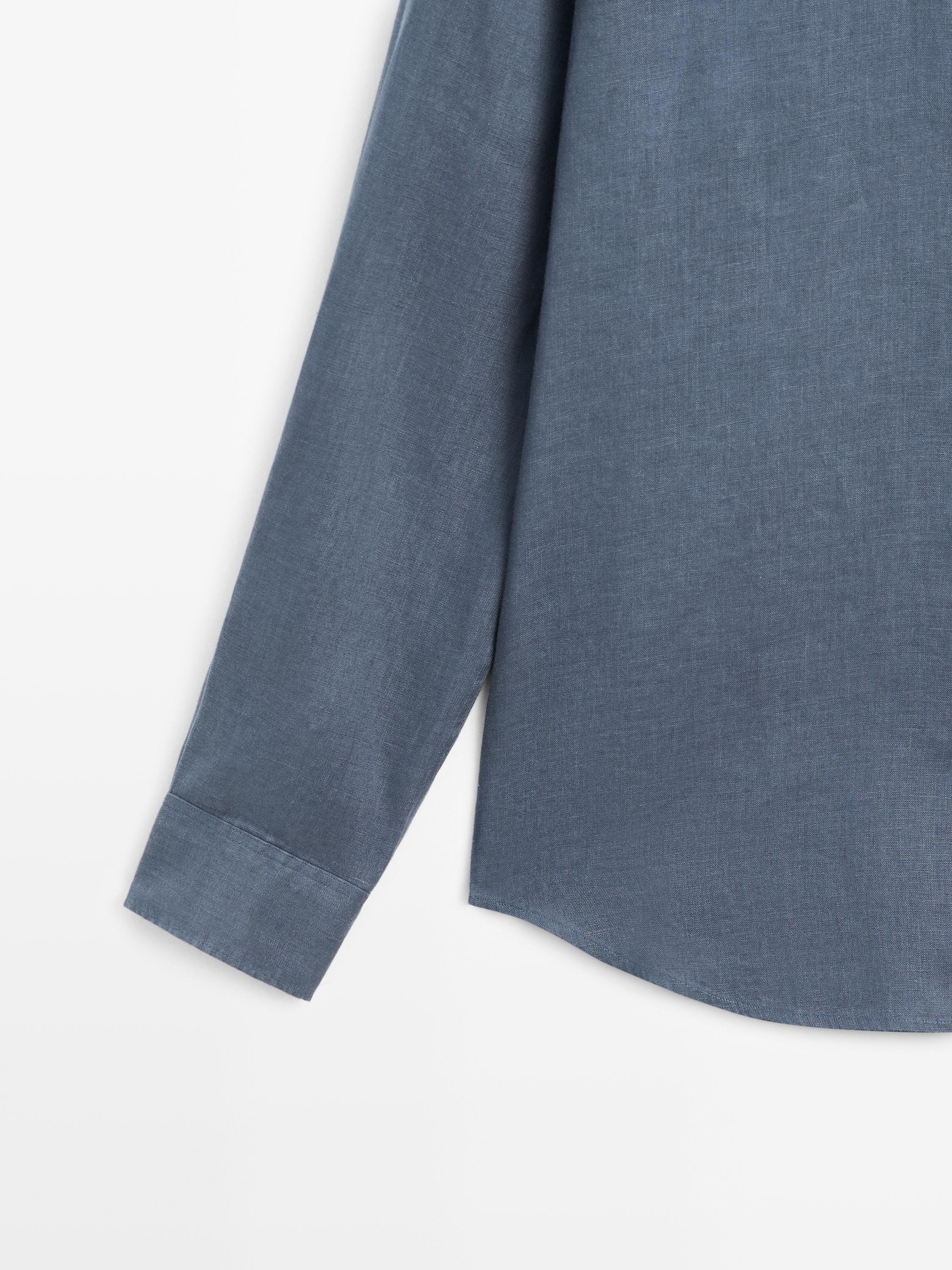 100% linen slim fit shirt — DARK BLUE