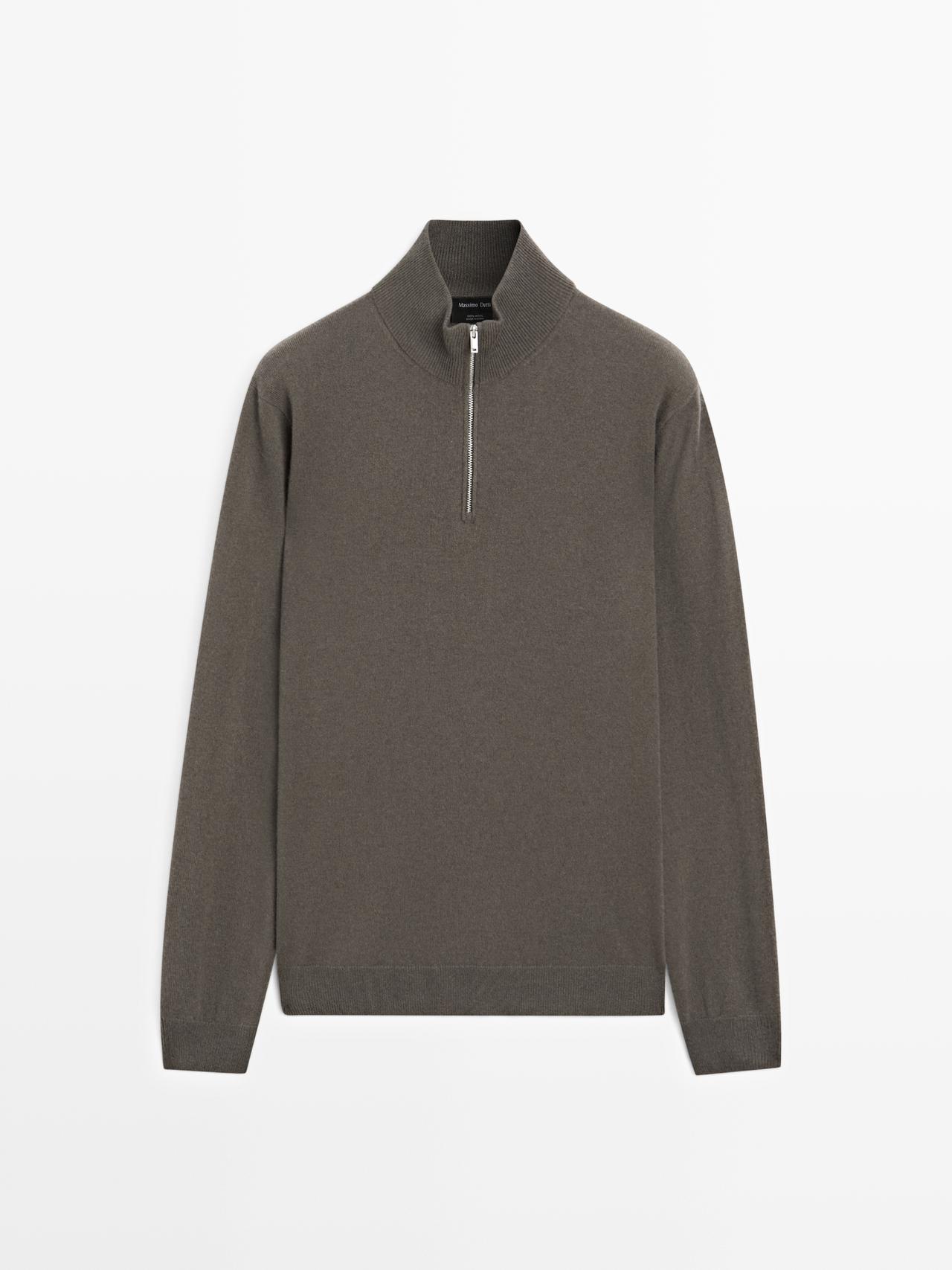 Massimo Dutti - Herre - Striktrøje Med Lynlås Og Høj Hals - Mulvarpegrå - S