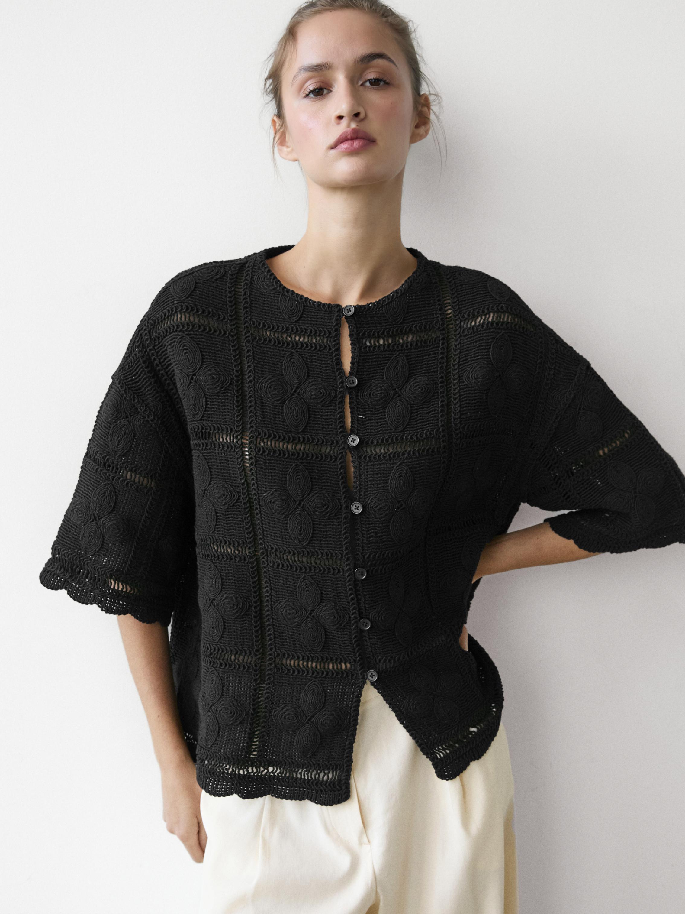 Cutwork crochet cardigan — BLACK