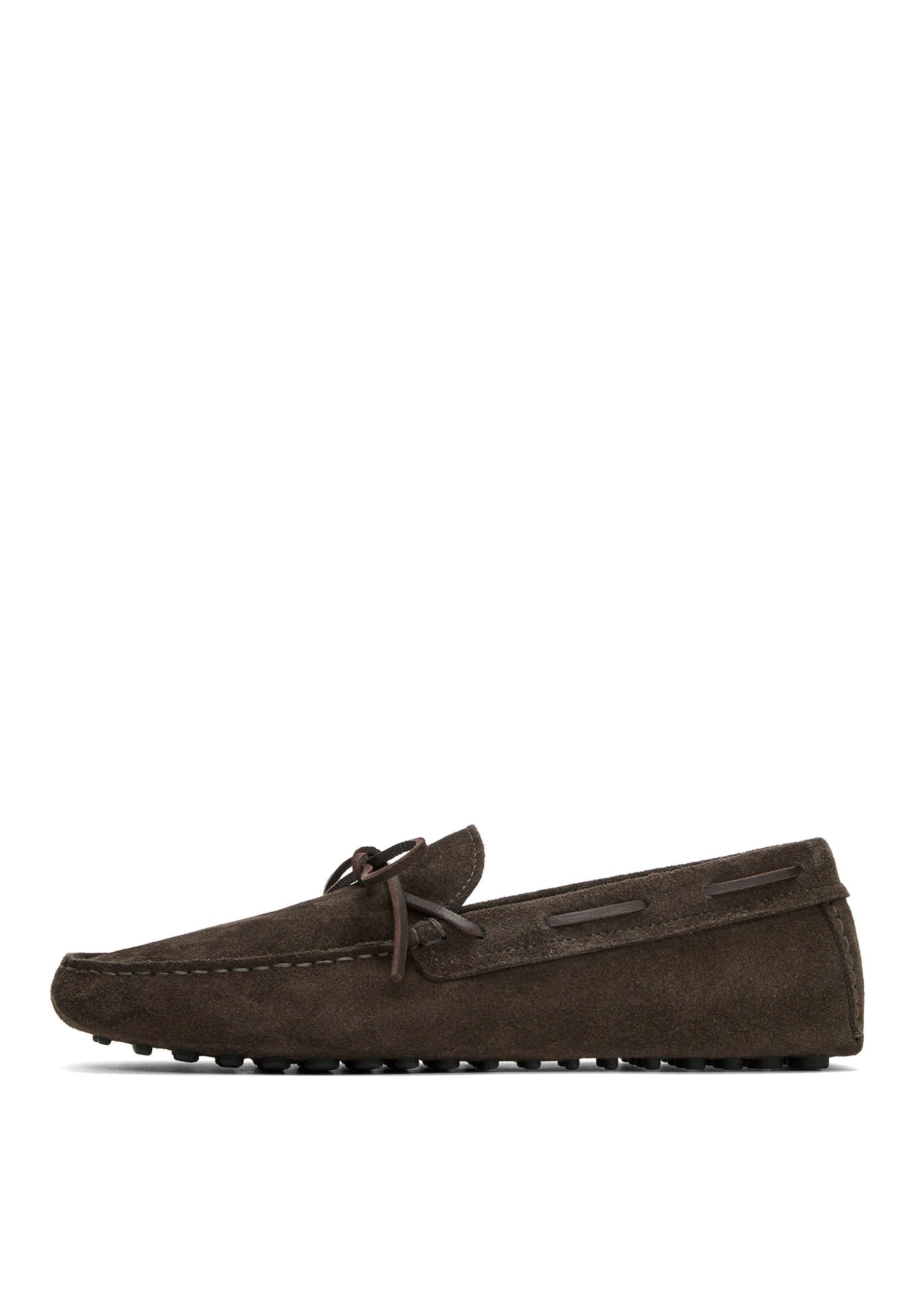 Soft leather loafers with tie — BROWN