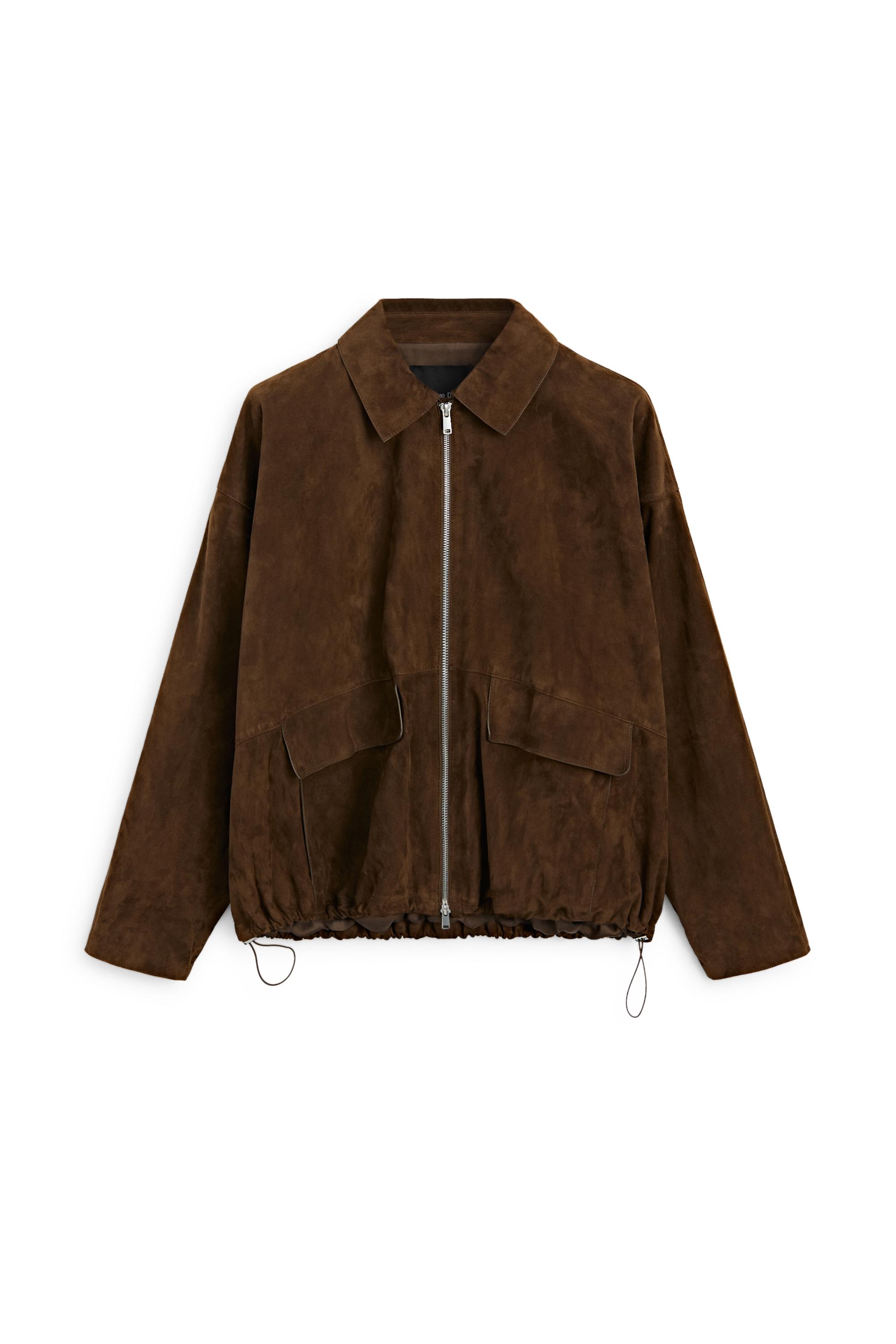 Oversize suede leather bomber jacket — BROWN