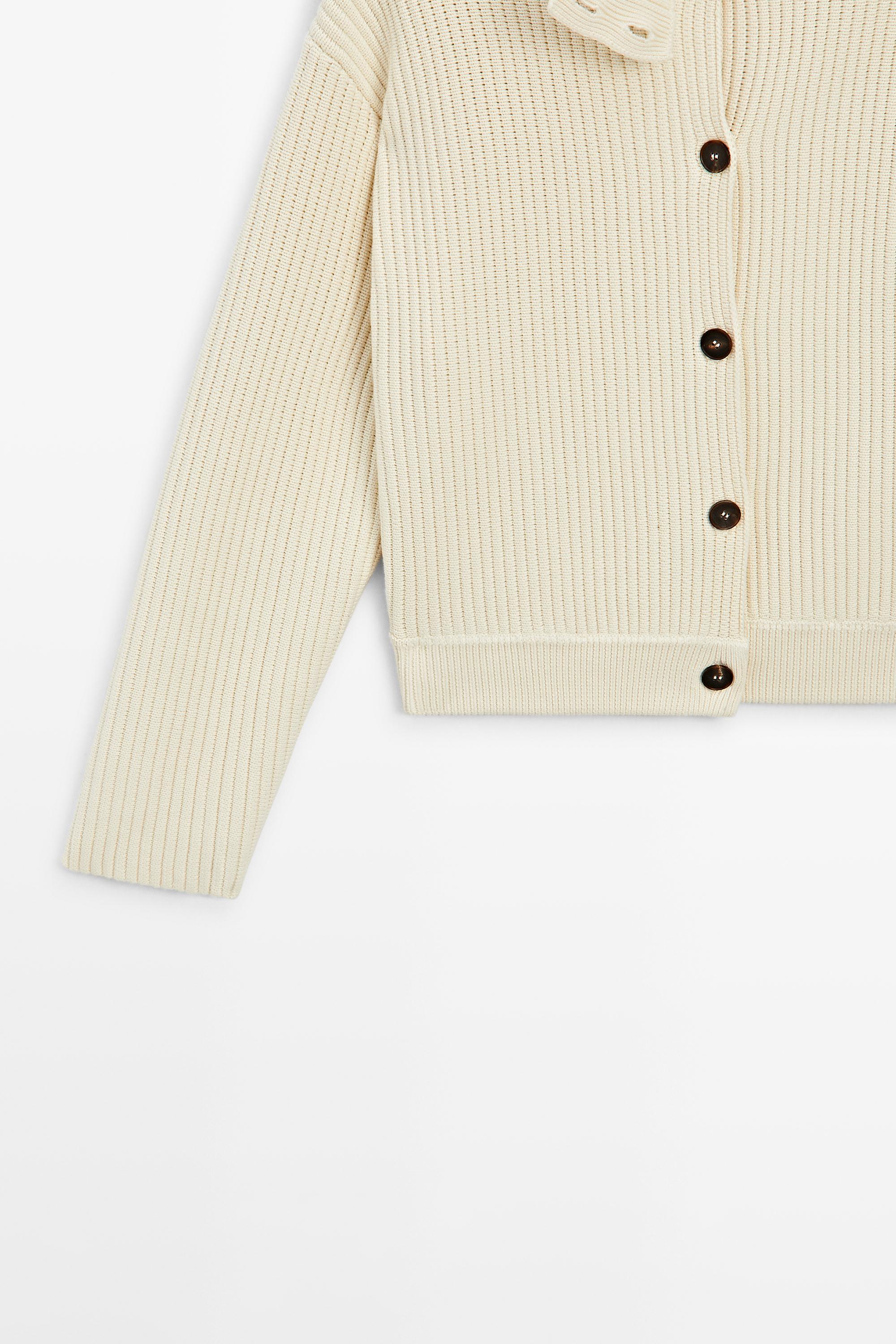 100% cotton turtleneck knit cardigan — CREAM
