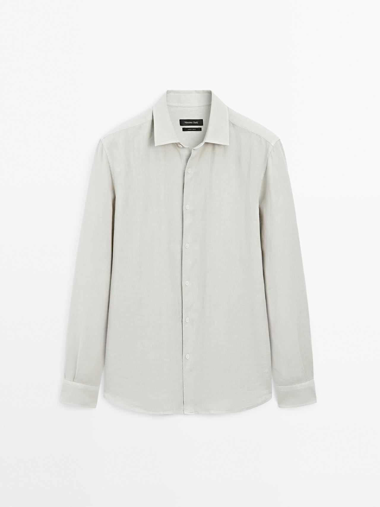 Massimo Dutti - Herre - Slim Fit Skjorte I Hørblanding - Havgrøn - M