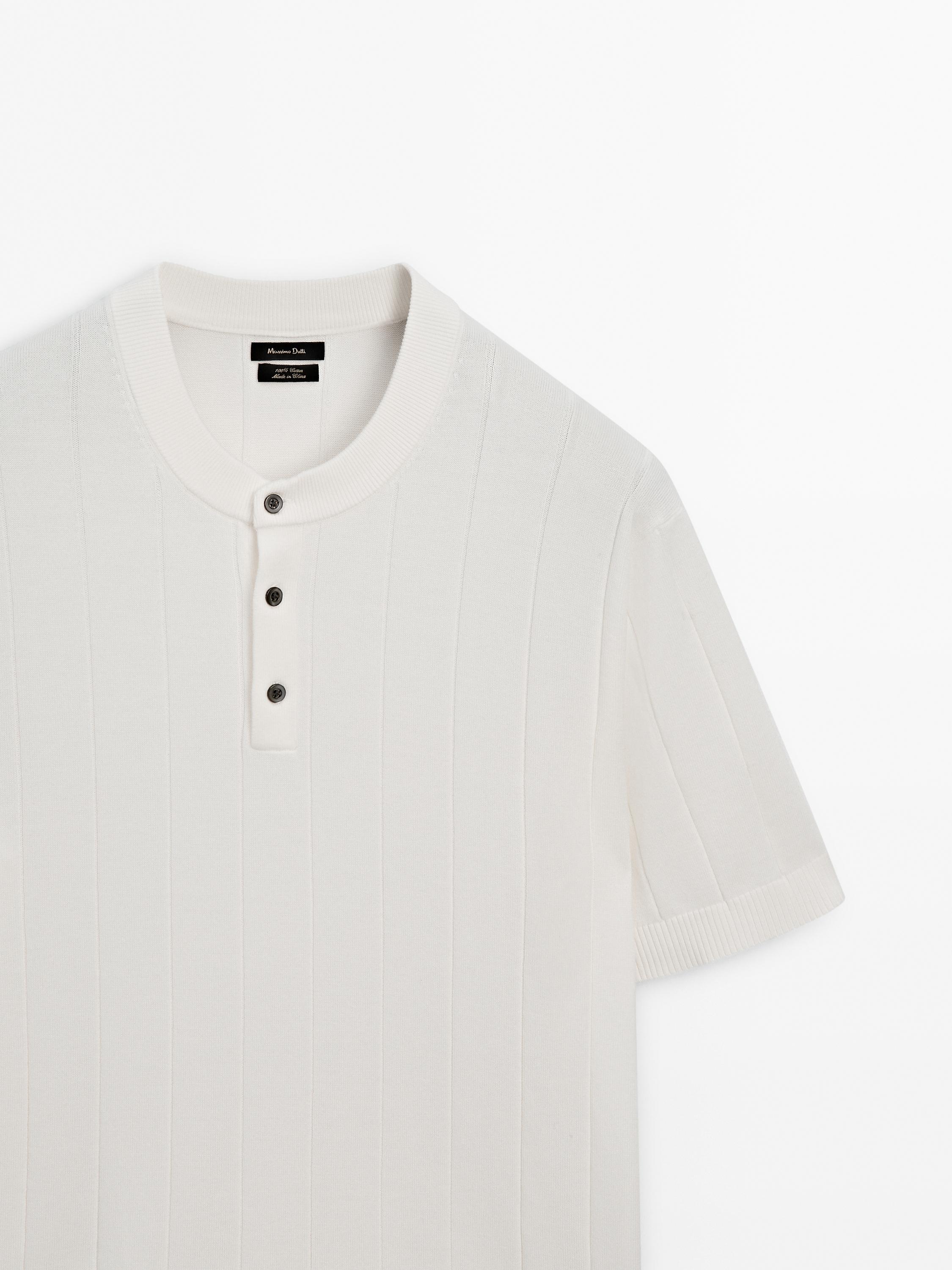 Short sleeve ribbed knit polo shirt