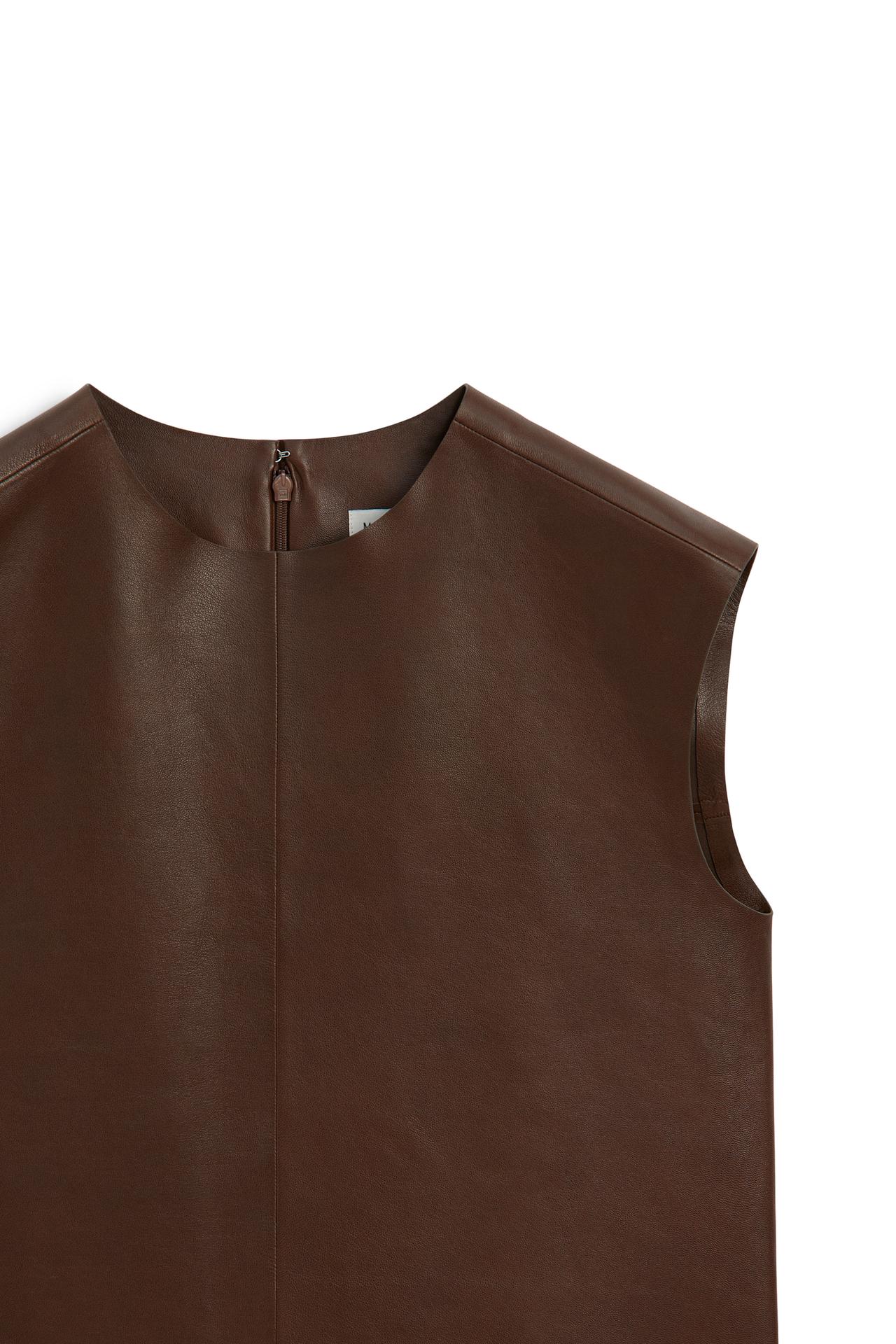 Round neck nappa leather top - LIMITED EDITION — Caramel