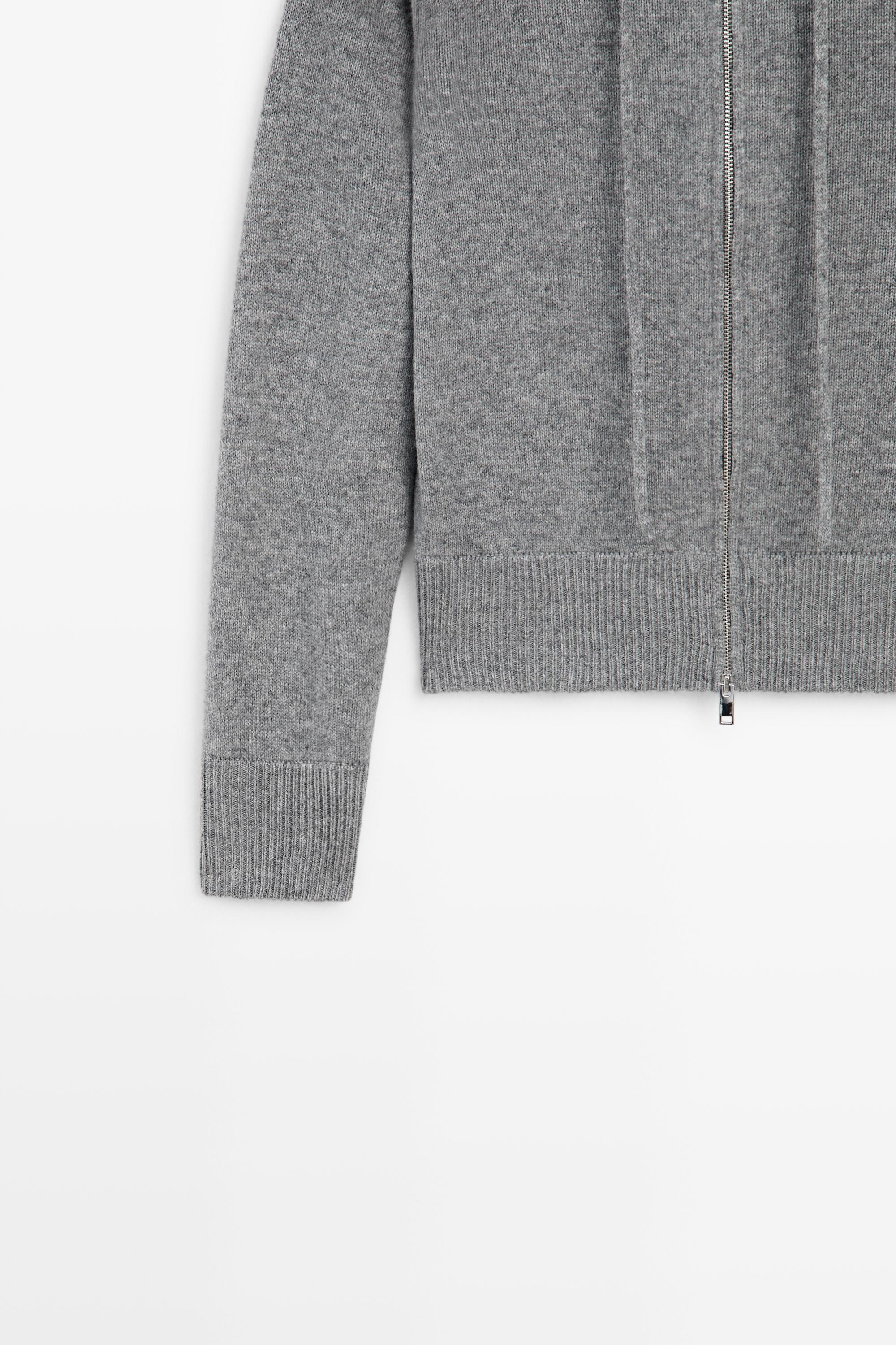 Wool blend hooded knit cardigan — MEDIUM GREY