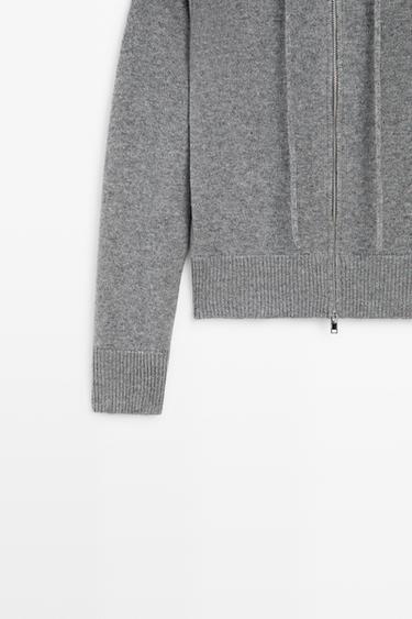 Wool blend hooded knit cardigan — MEDIUM GREY 7