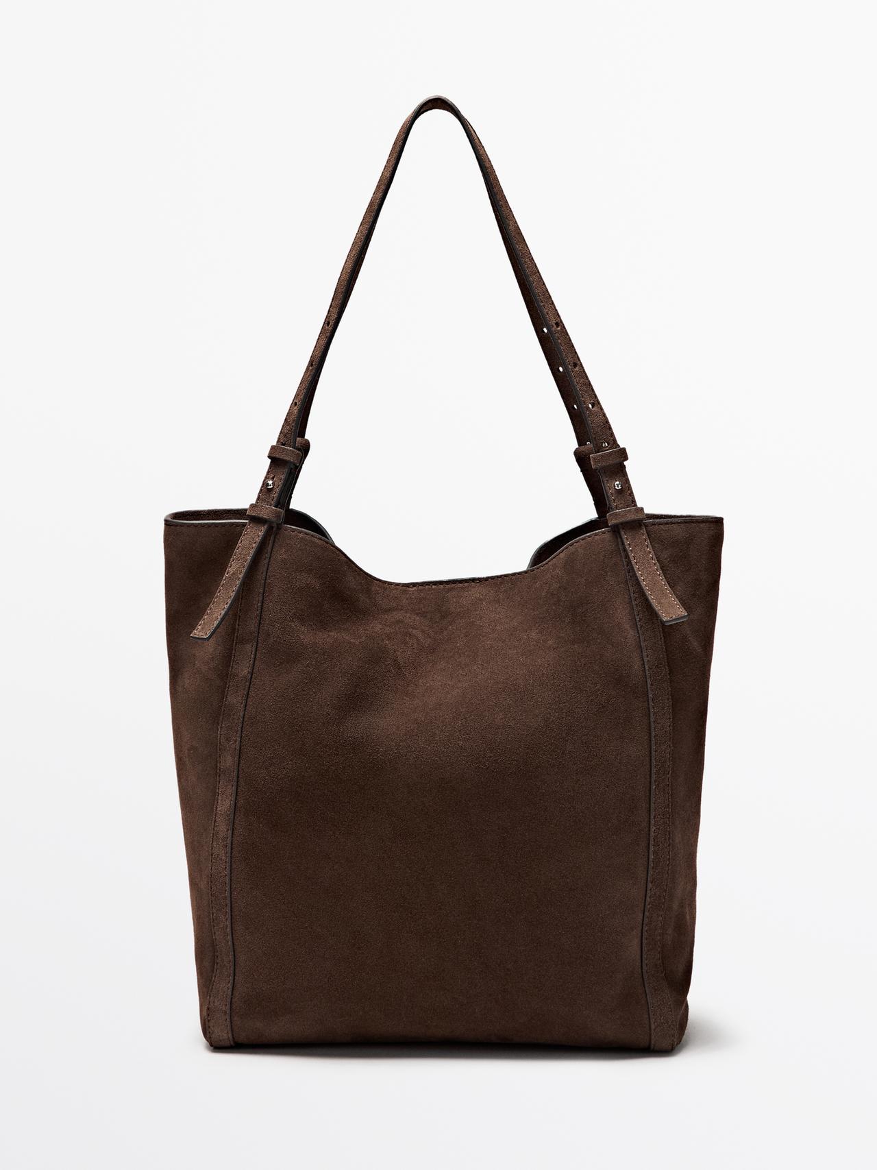 Split suede leather shopper bag — MINK