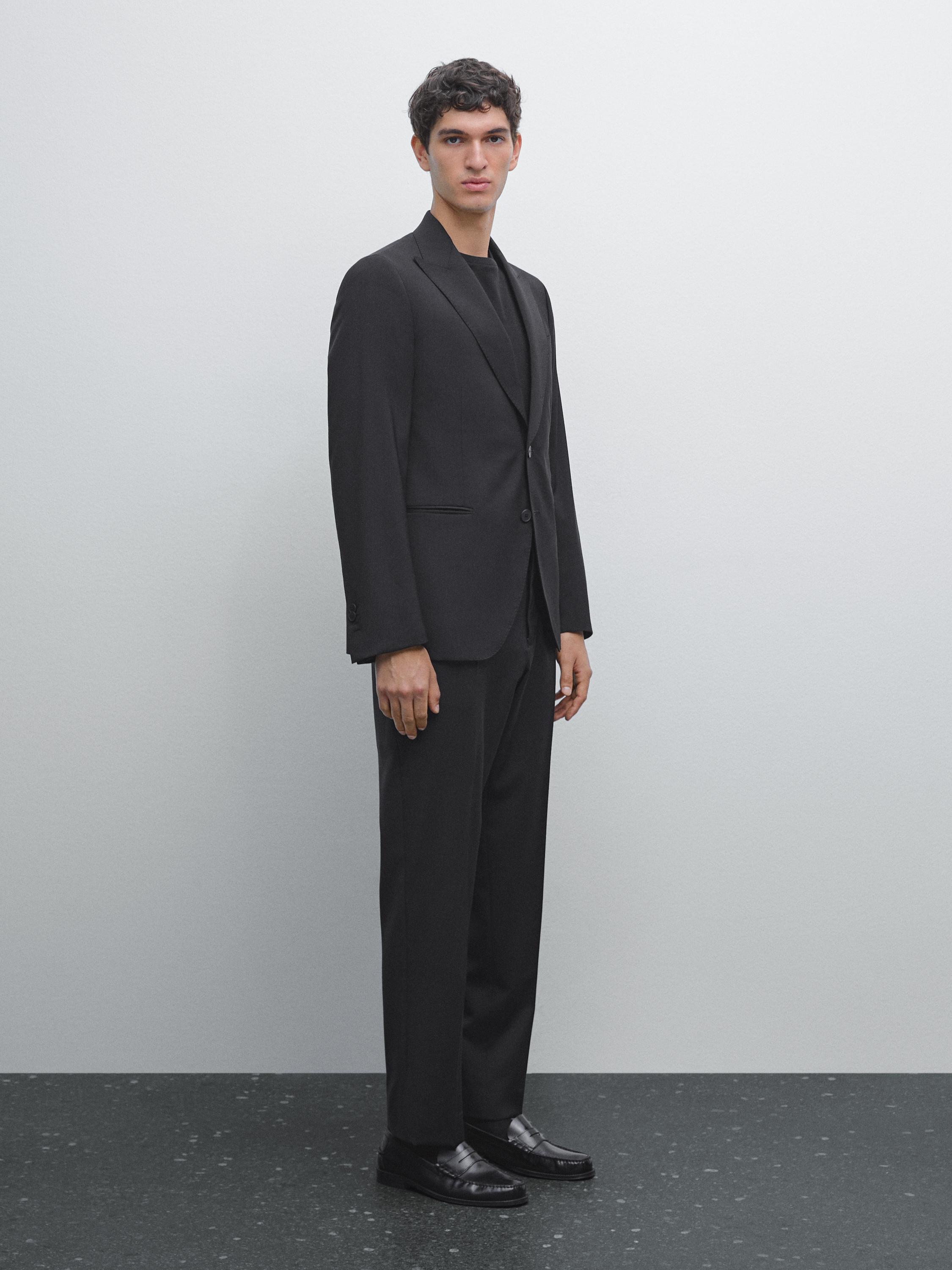 Plain wool suit trousers — BLACK