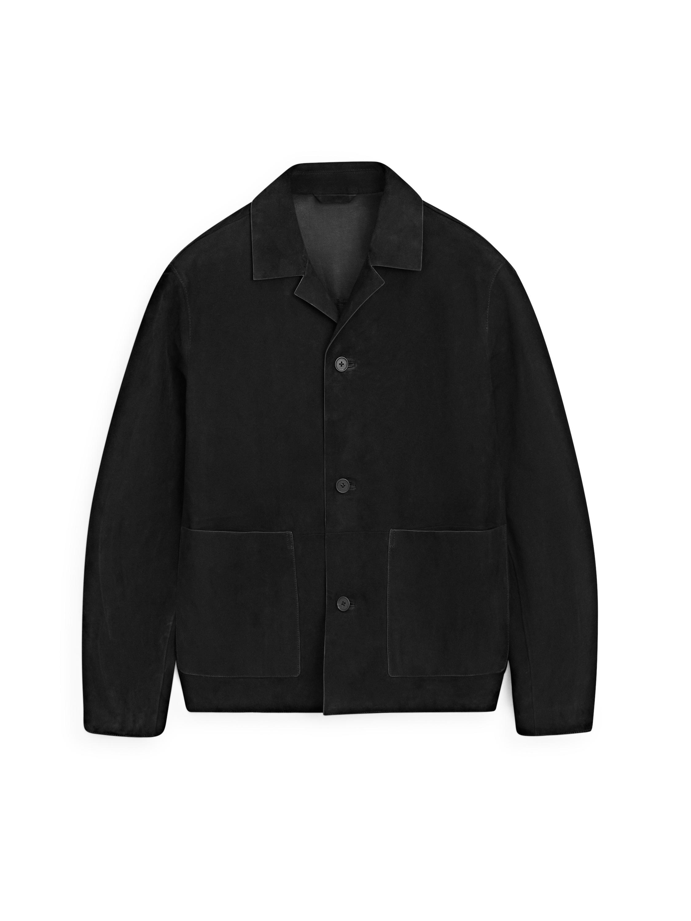 Suede leather jacket with pockets — BLACK