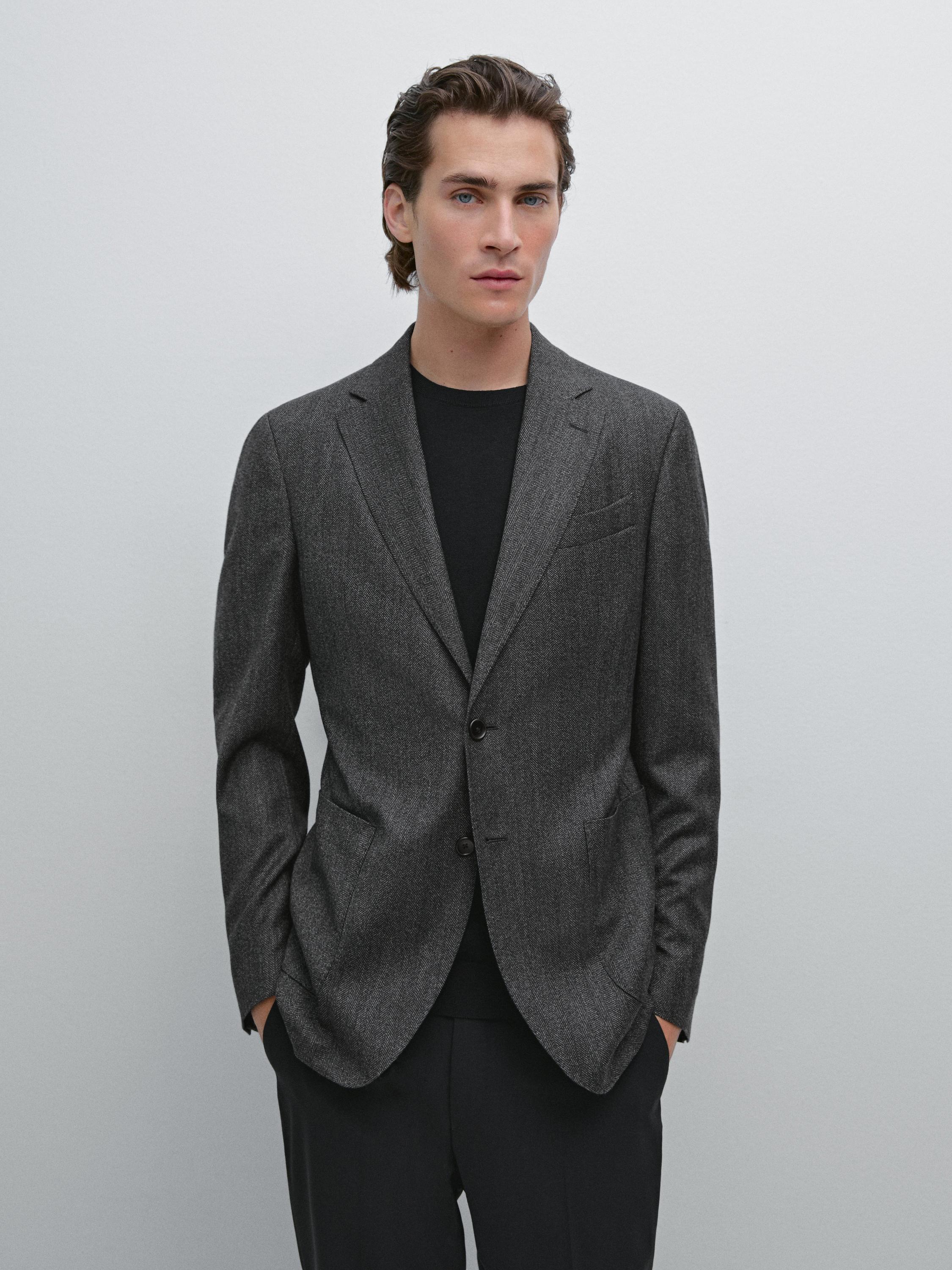 Blazer aus Wollmischgewebe mit Fischgrätenmuster