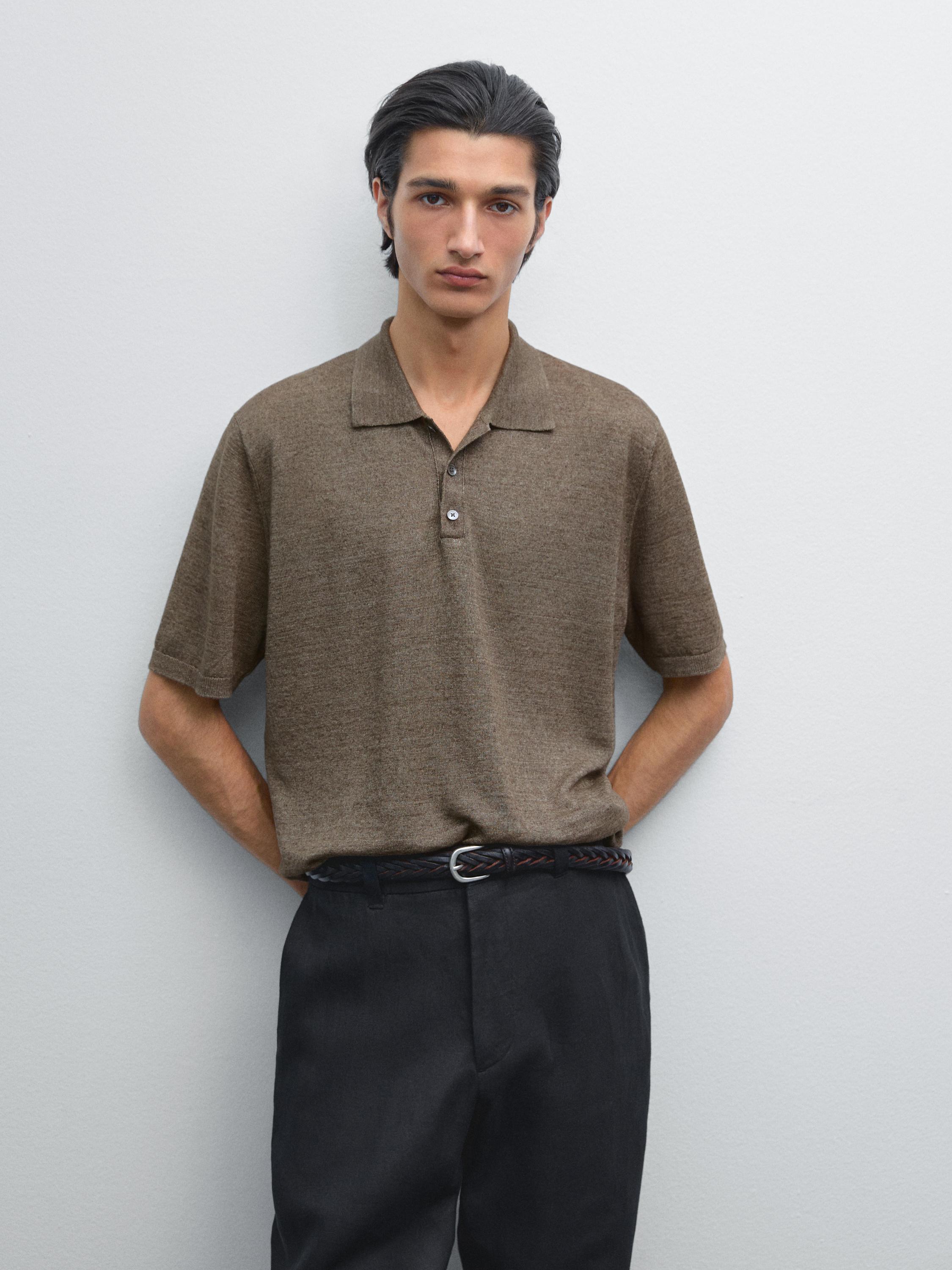 Linen knit polo shirt