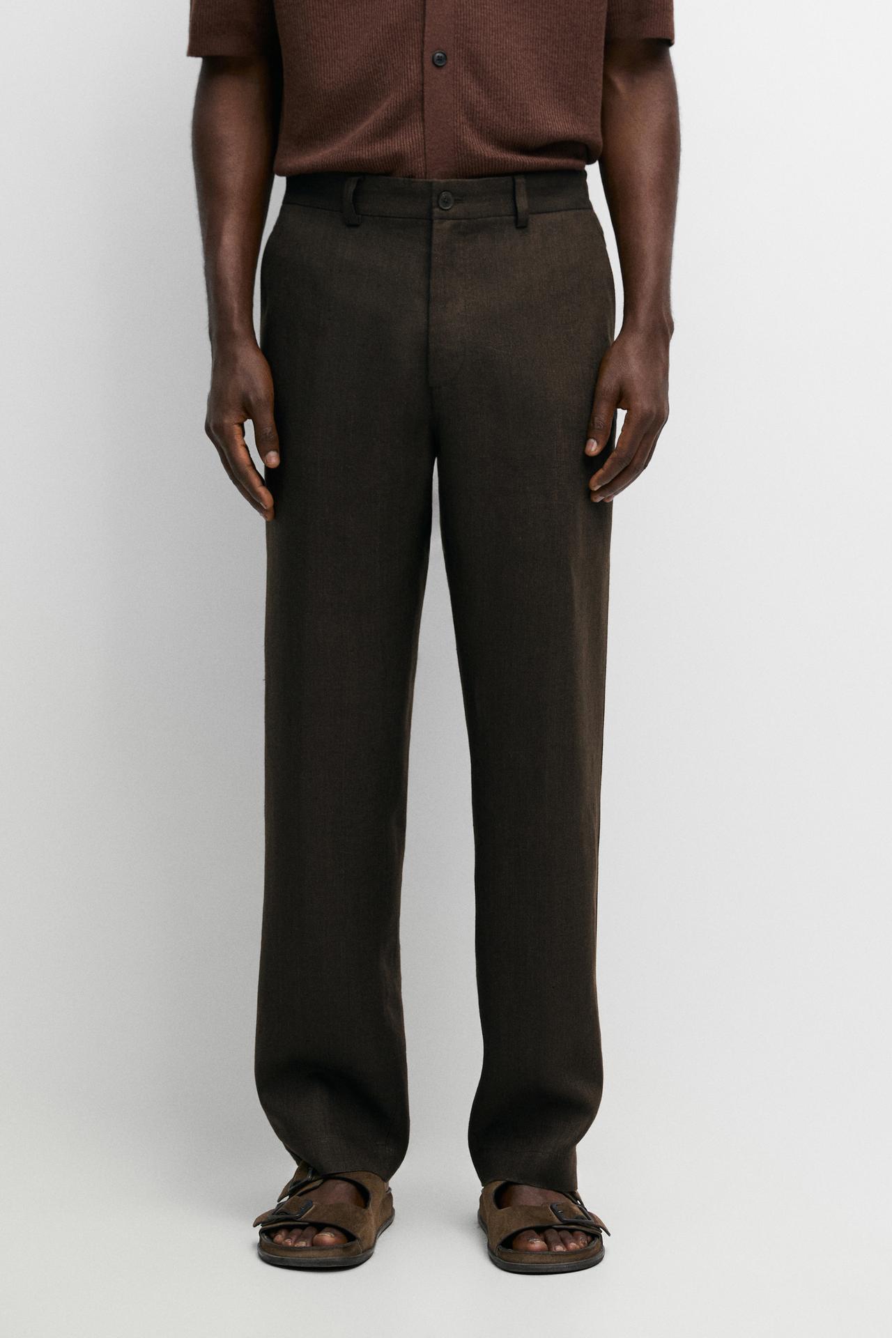 100% linen pants with elastic waist — BROWN
