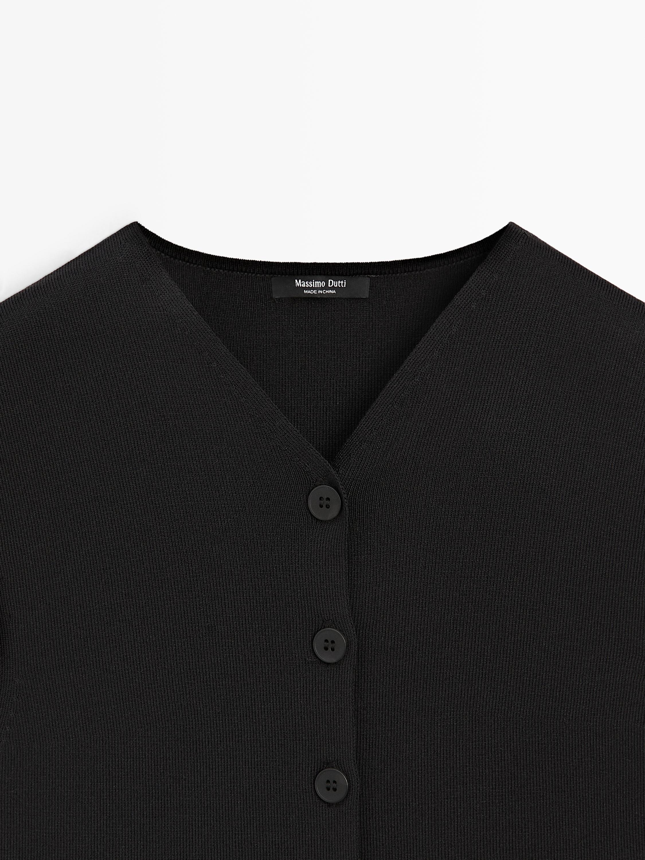 V-neck vest with button details — BLACK